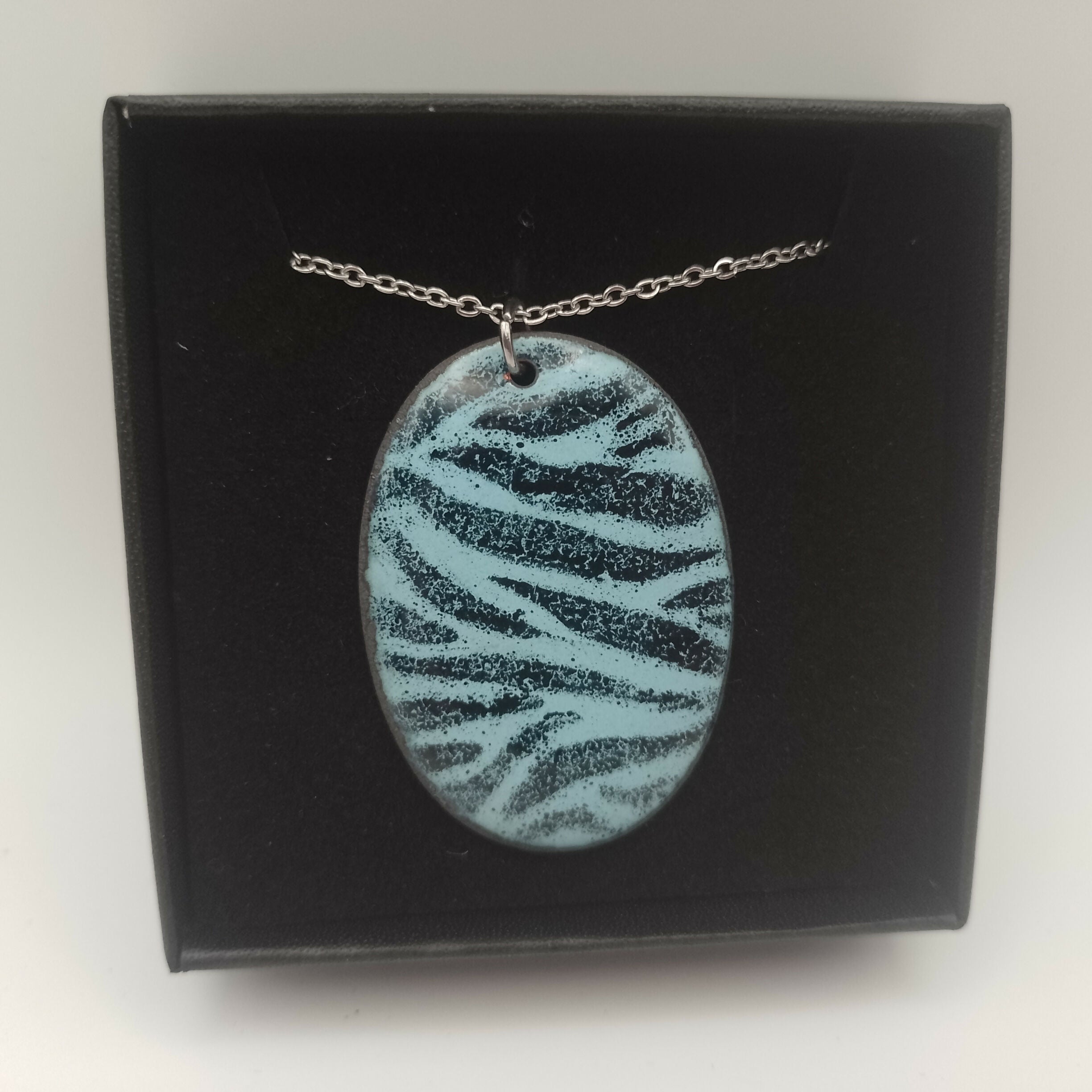 Light Blue and Black Striped Enamel Pendant