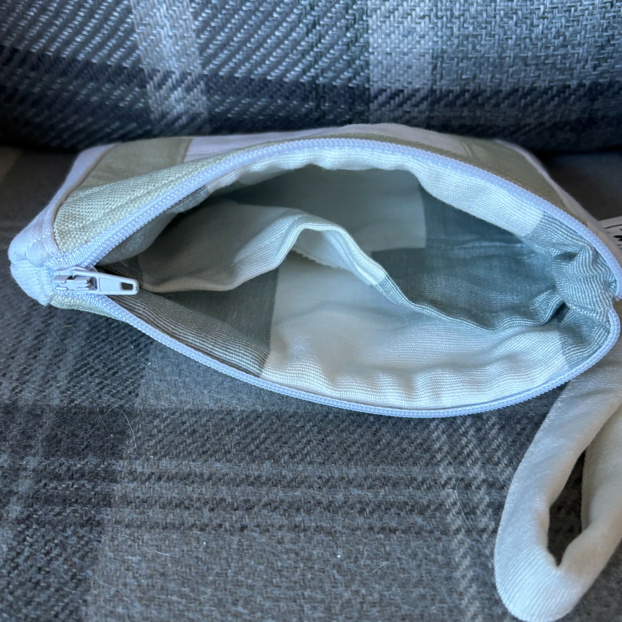 Unique Handcrafted Patchwork Purse Wristie Made From Upcycled White Jeans And Animal Print Fabric