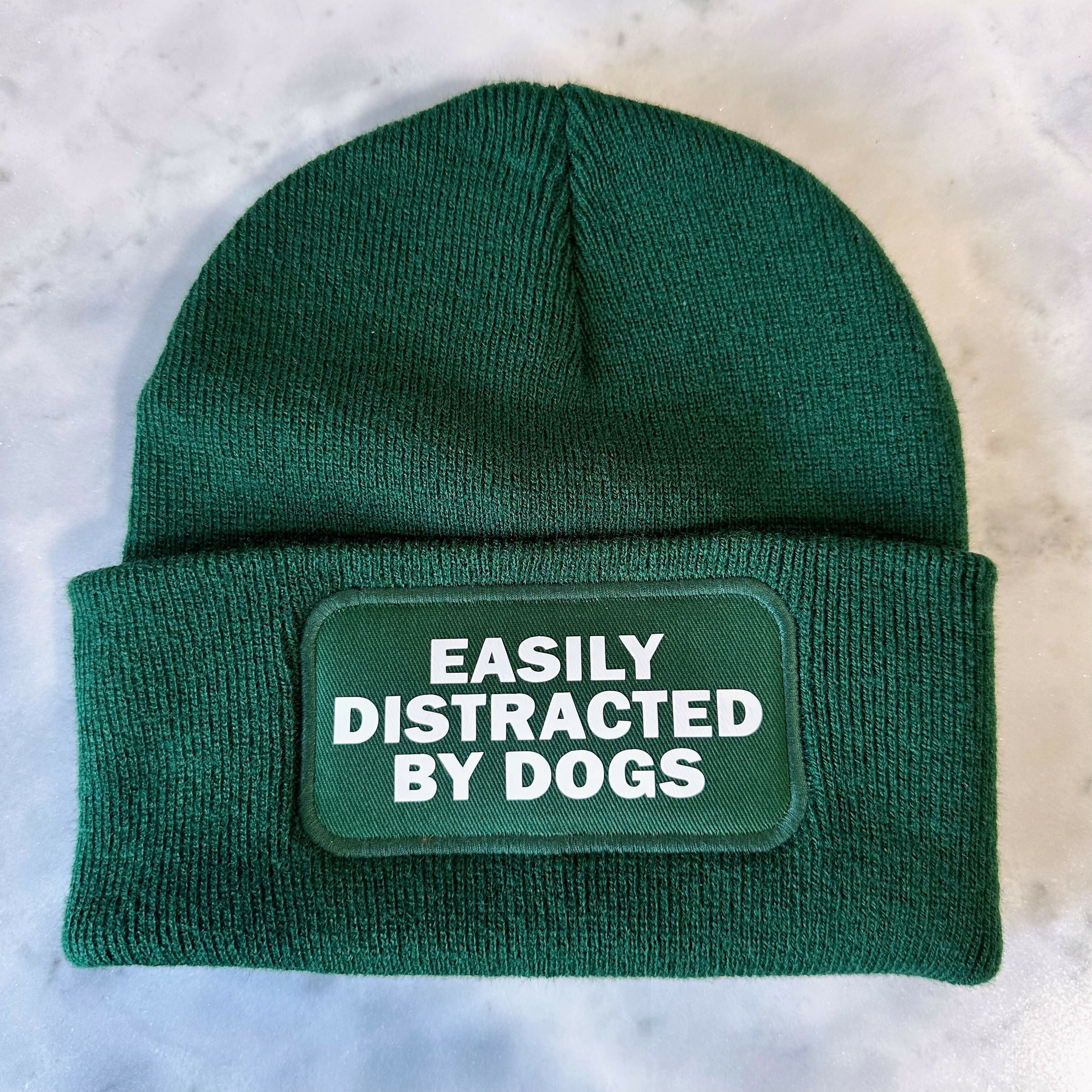 Easily Distracted By Dogs Cuffed Rectangular Patch Beanie Hat