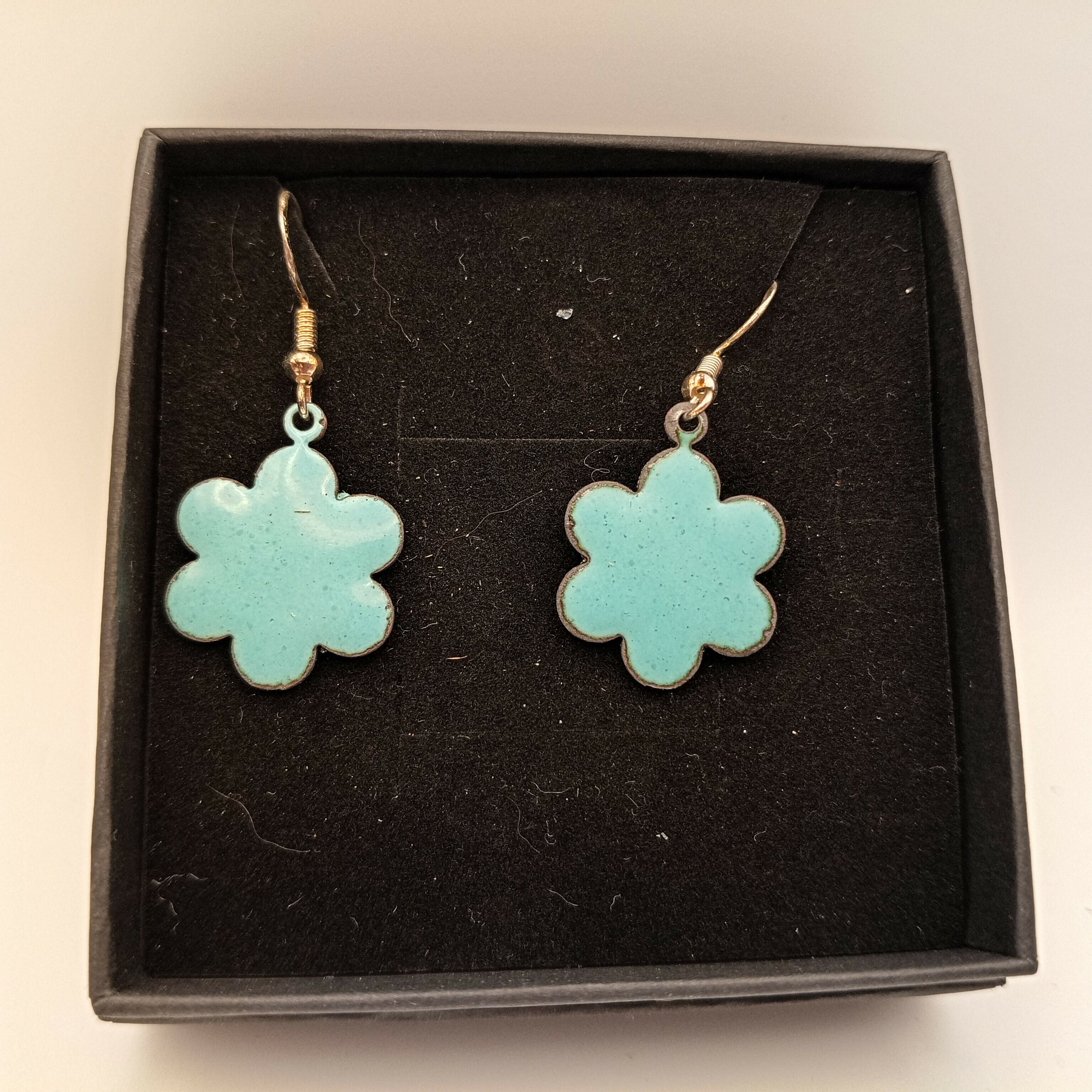 Pale Blue Enamel Flower Earrings