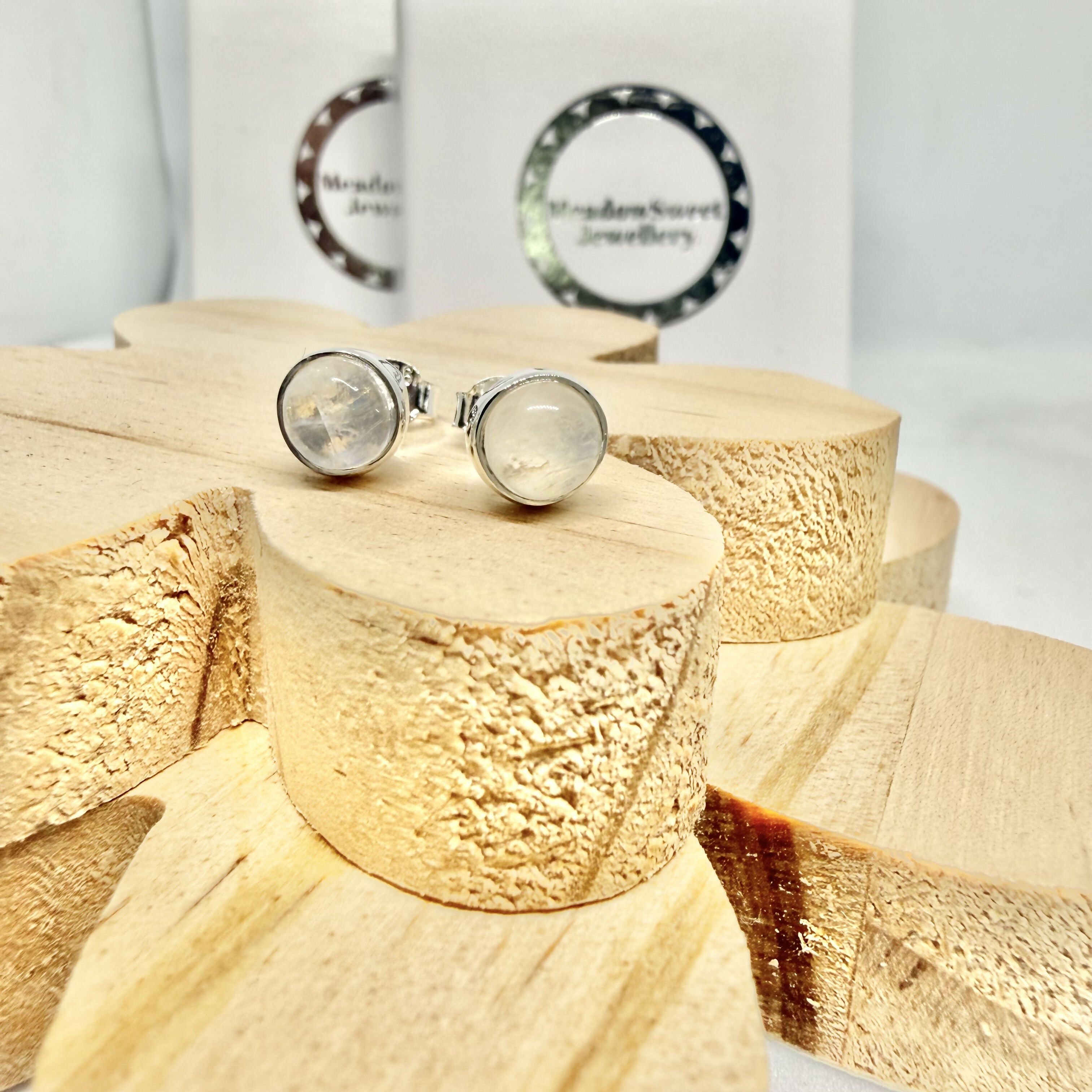 WHITE MOONSTONE STUD EARRINGS