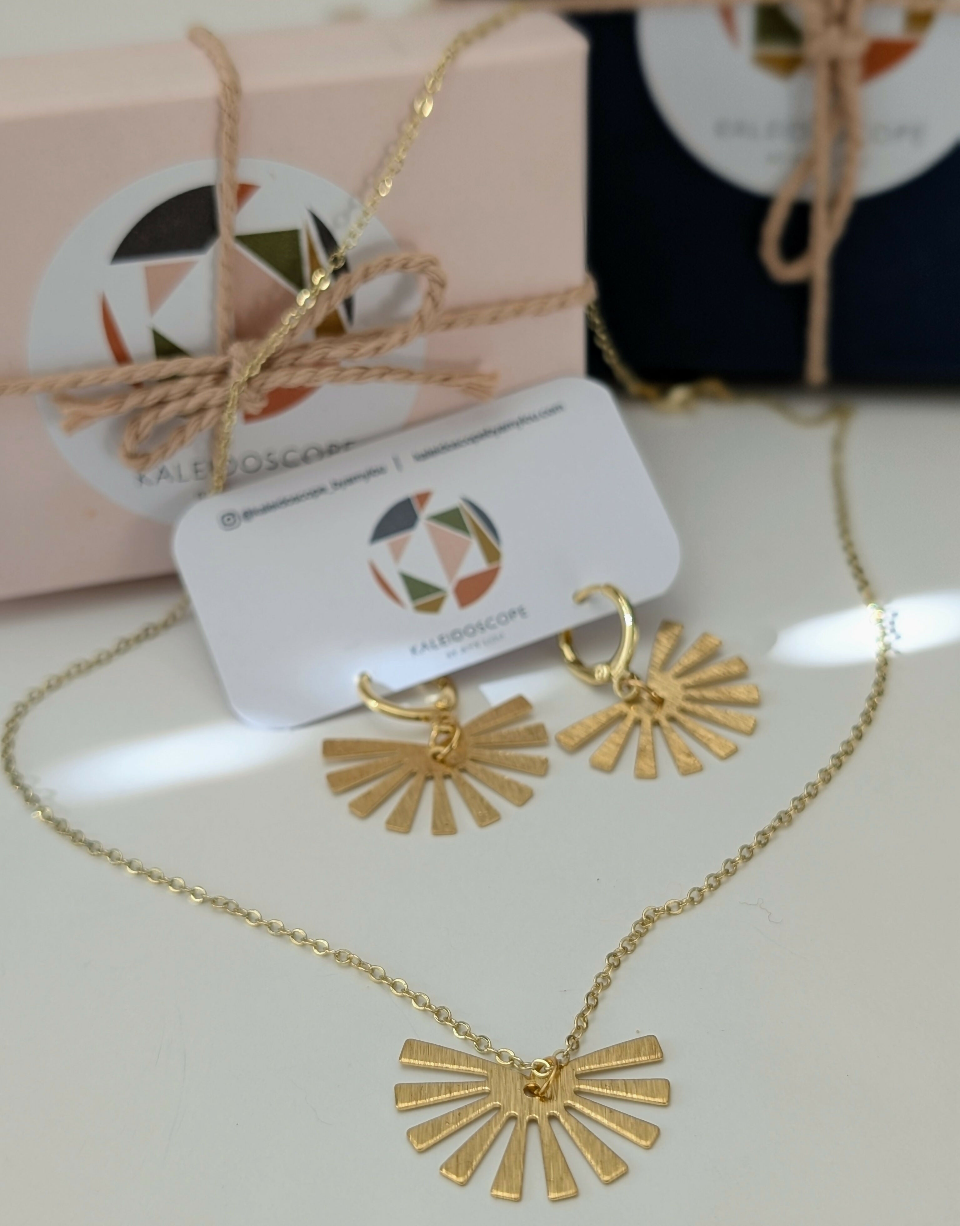 Gold Half Sun Fan Earrings on Gold Plated Huggie