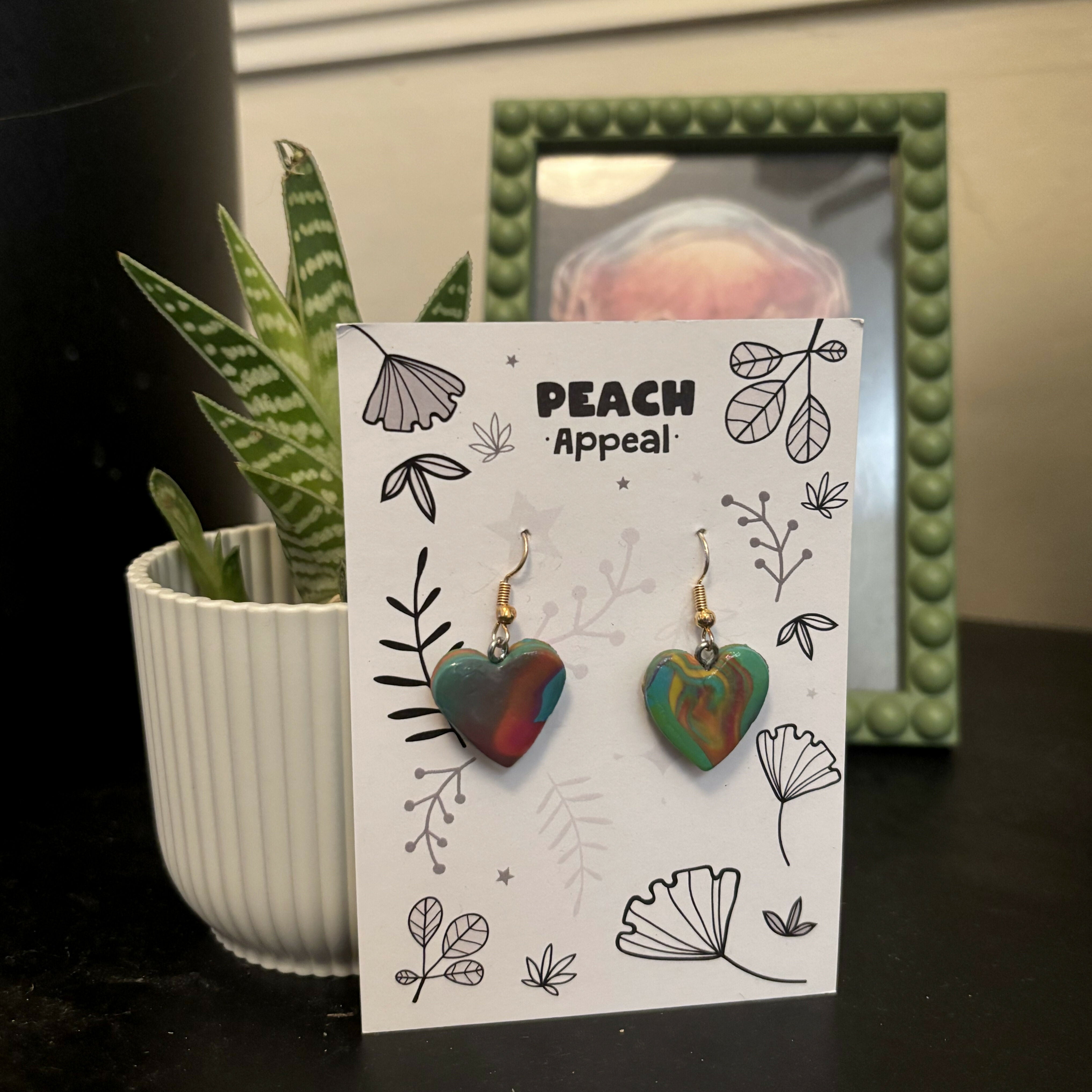 Recycled Polymer Clay Earrings - Rainbow Heart