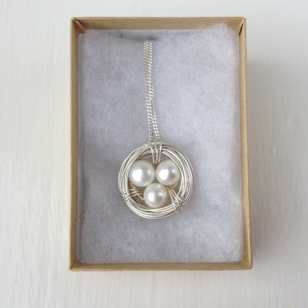 Pearl Nest Necklace, Sterling Silver