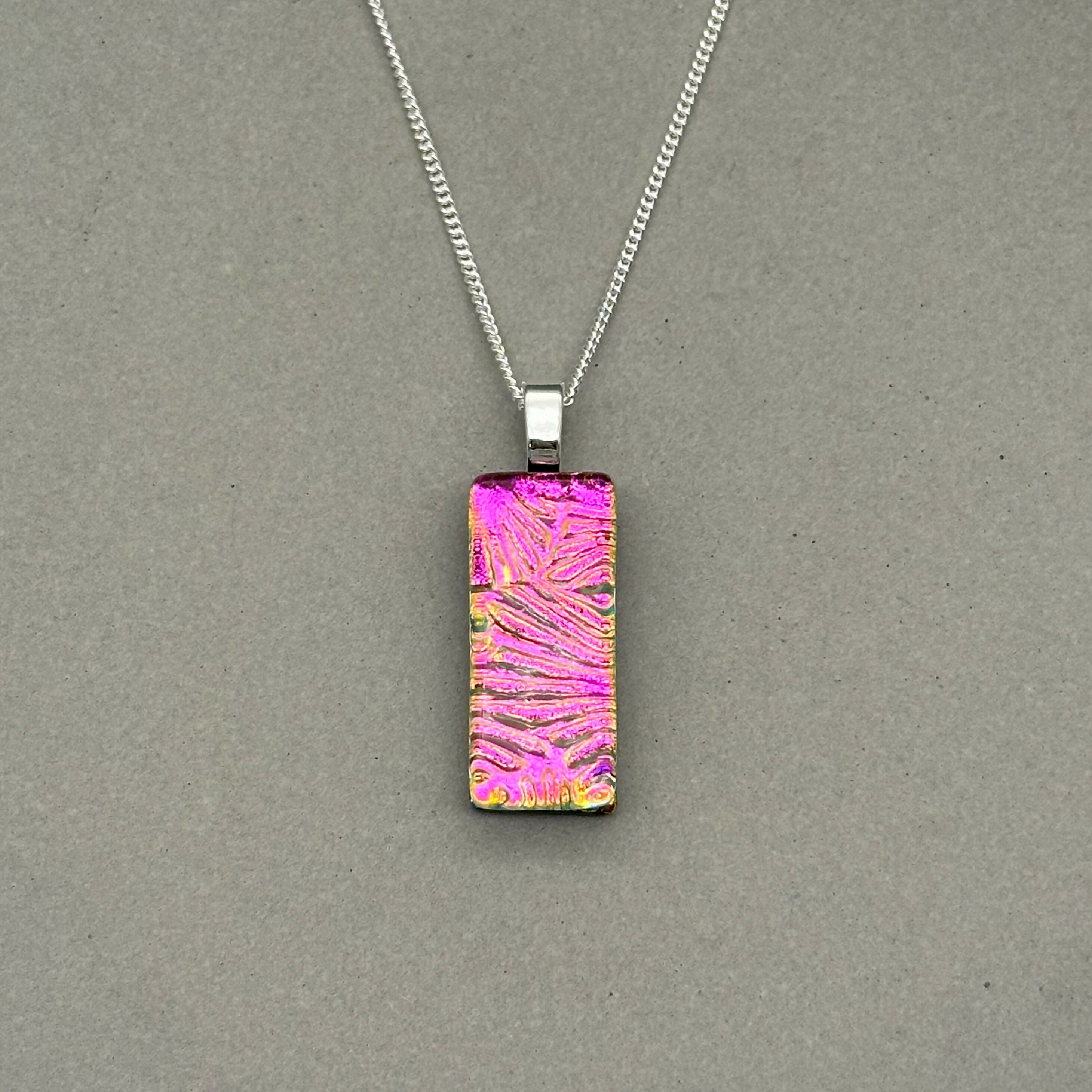 Pink Flower Dichroic Glass Necklace and Earrings Set - Sterling Silver, Handmade by Jade Tapson Glass.