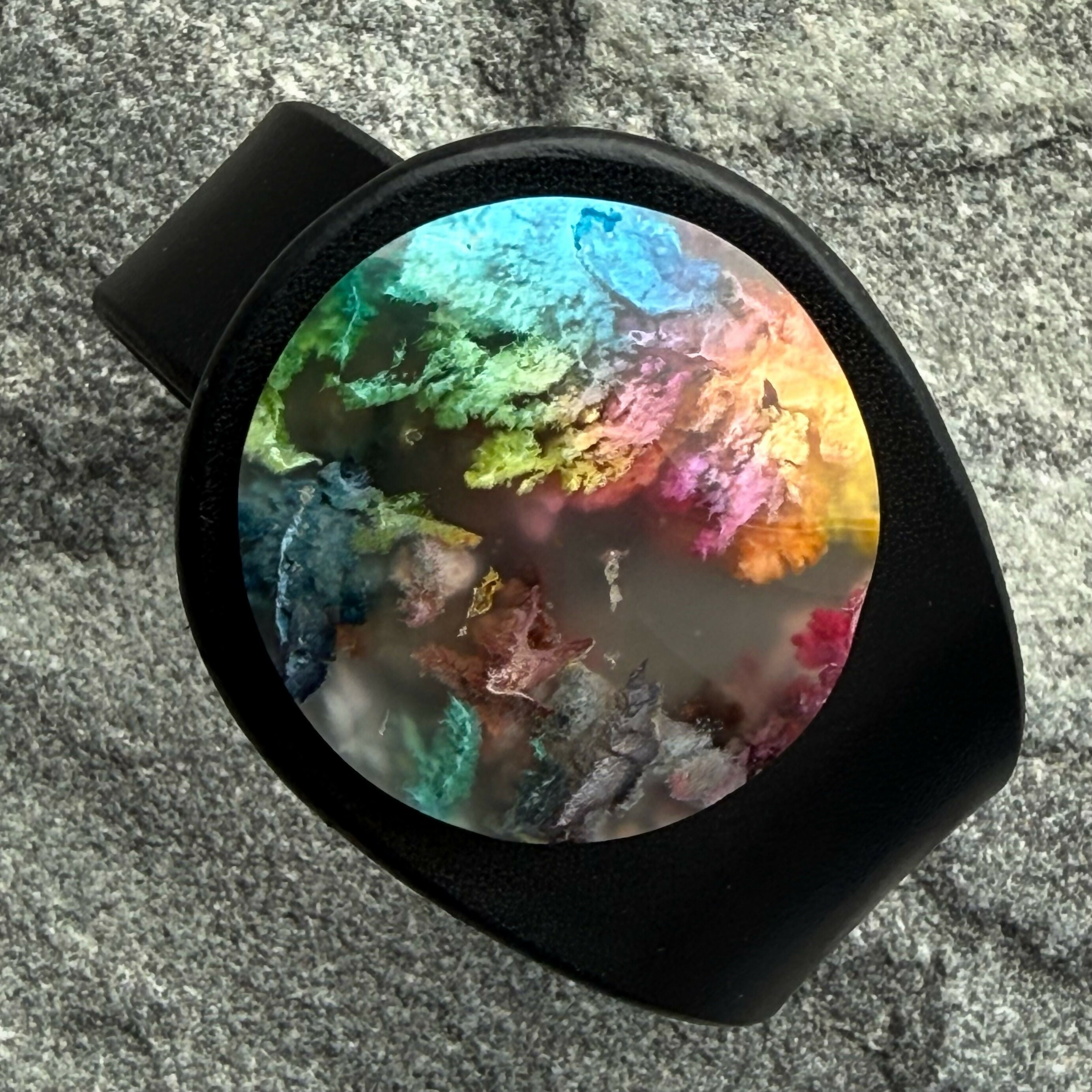 Handcrafted Natural Leather & Plume Agate Gemstone Bracelet - Size S or M