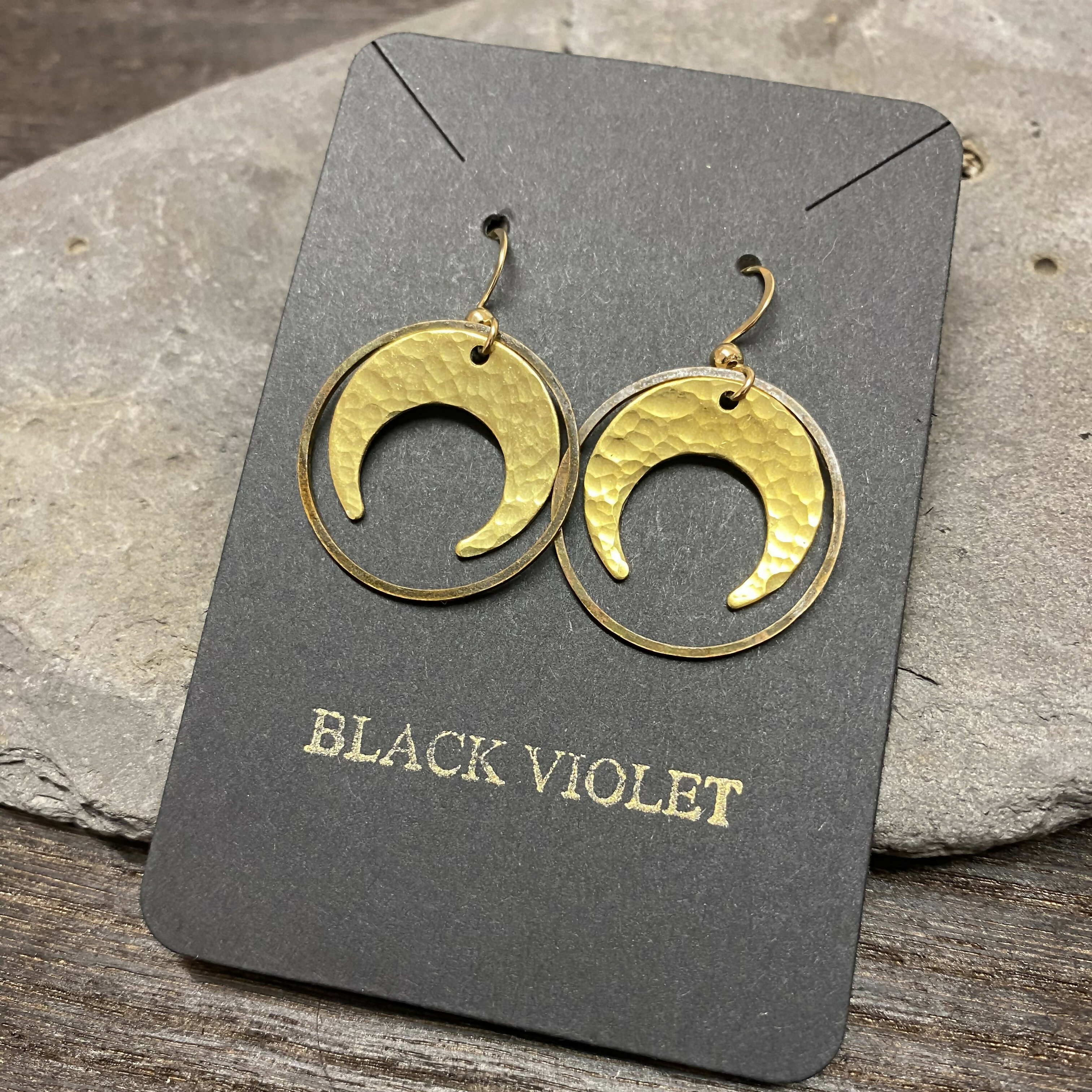 Hammered Brass Ancient Moon Earrings