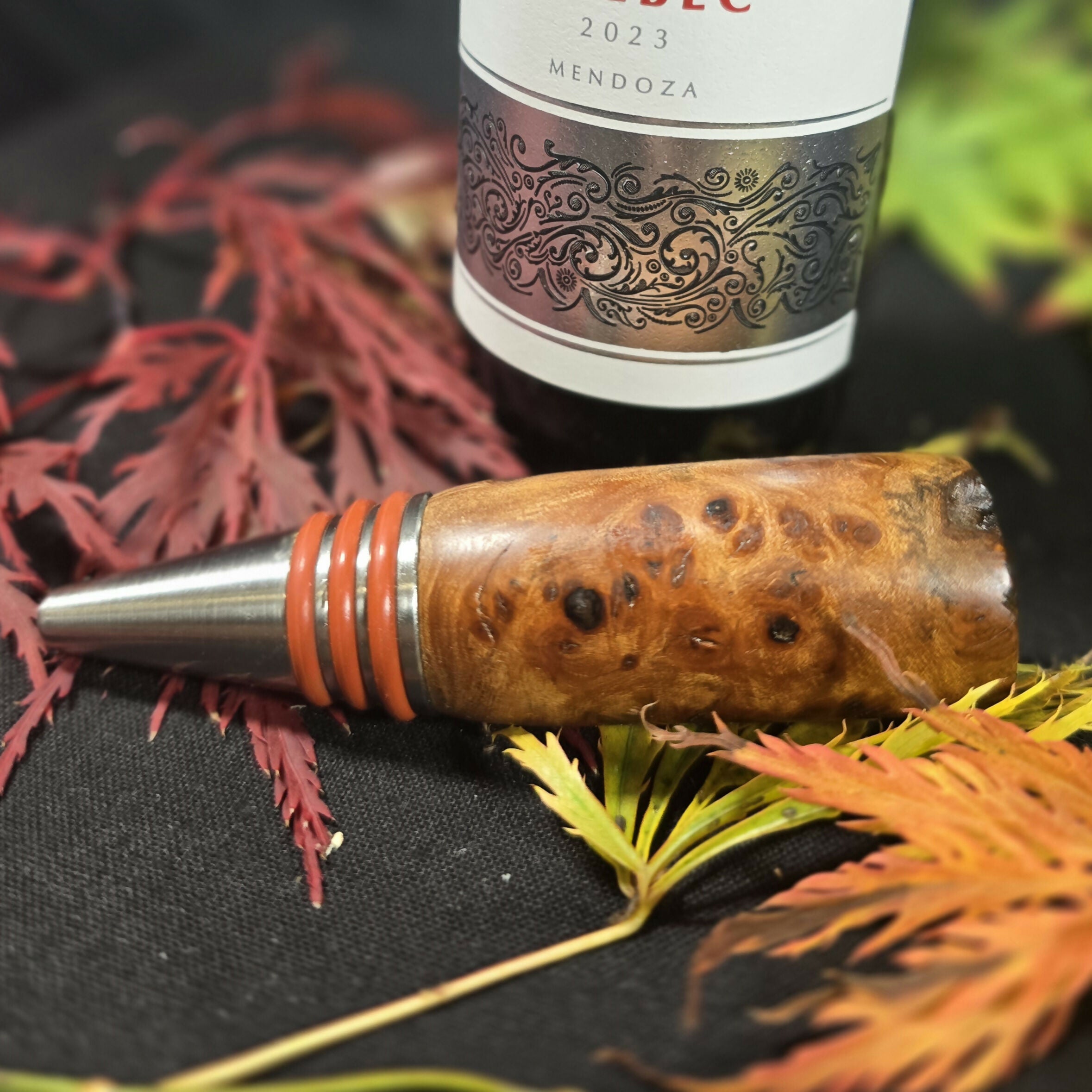 Hand Turned Elm Burr Wine Bottle Stopper