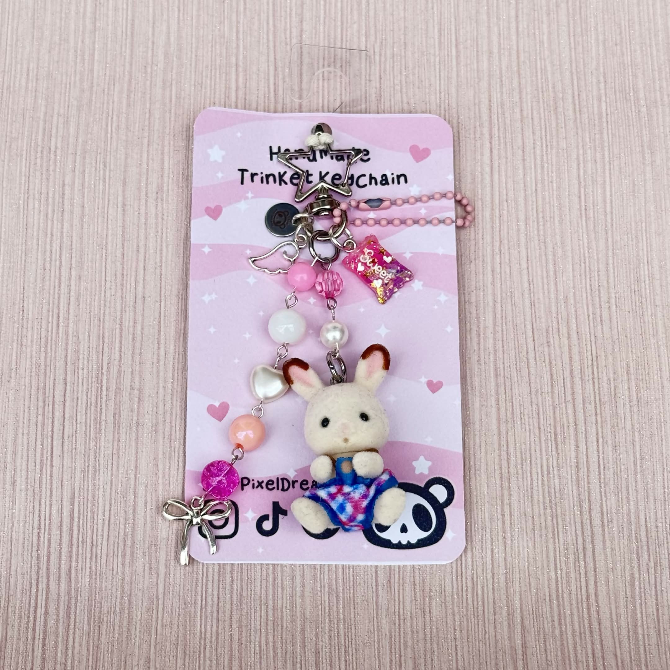 Bunny Toy Figure Beaded Trinket Keychain