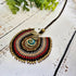 Turquoise Crystal Macramé Necklace; Regal Oval Bohemian Pendant with Gold Spiral Wire-Art