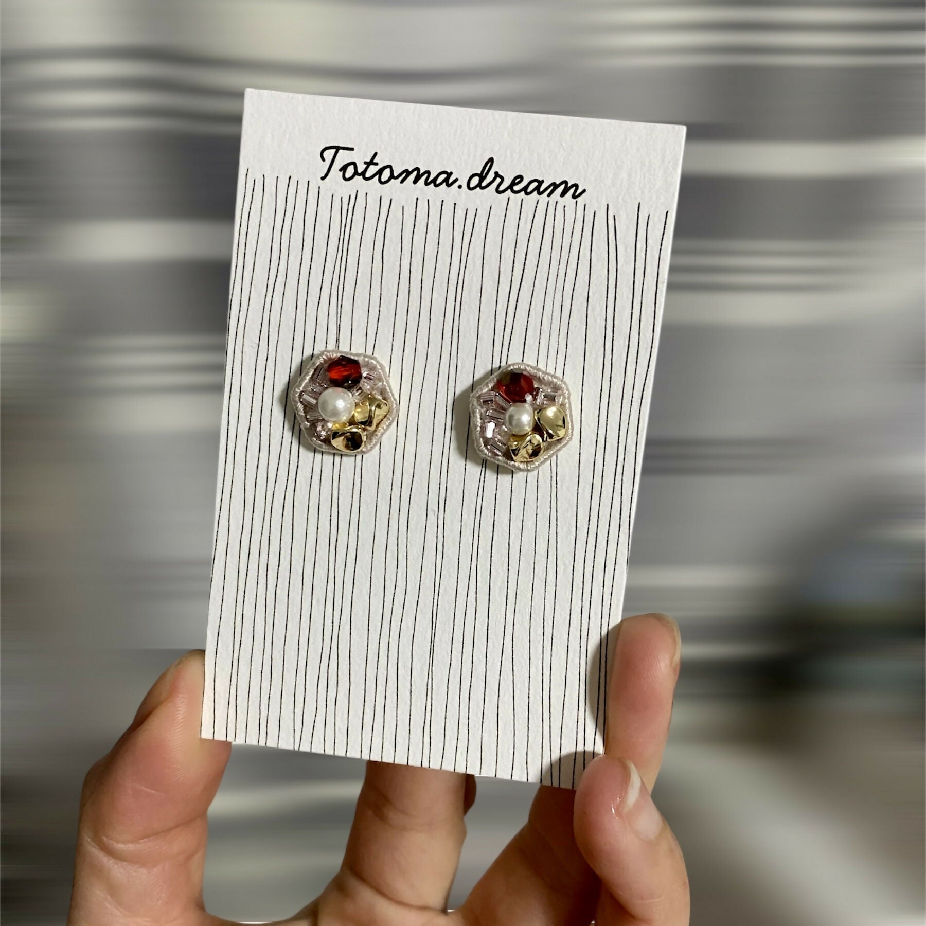 Crystal Embroidery Earrings (Large Hexagon)