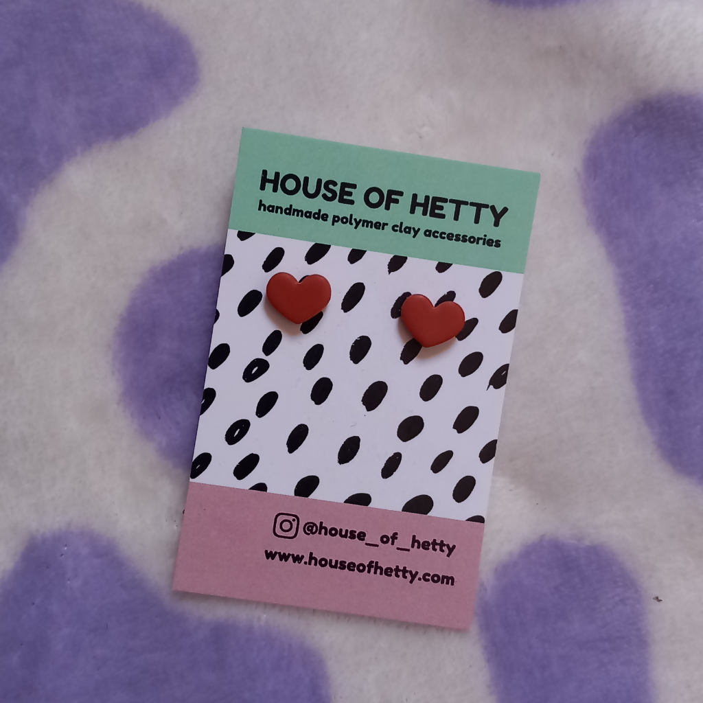 Polymer Clay Small Red Love Heart Stud Earrings