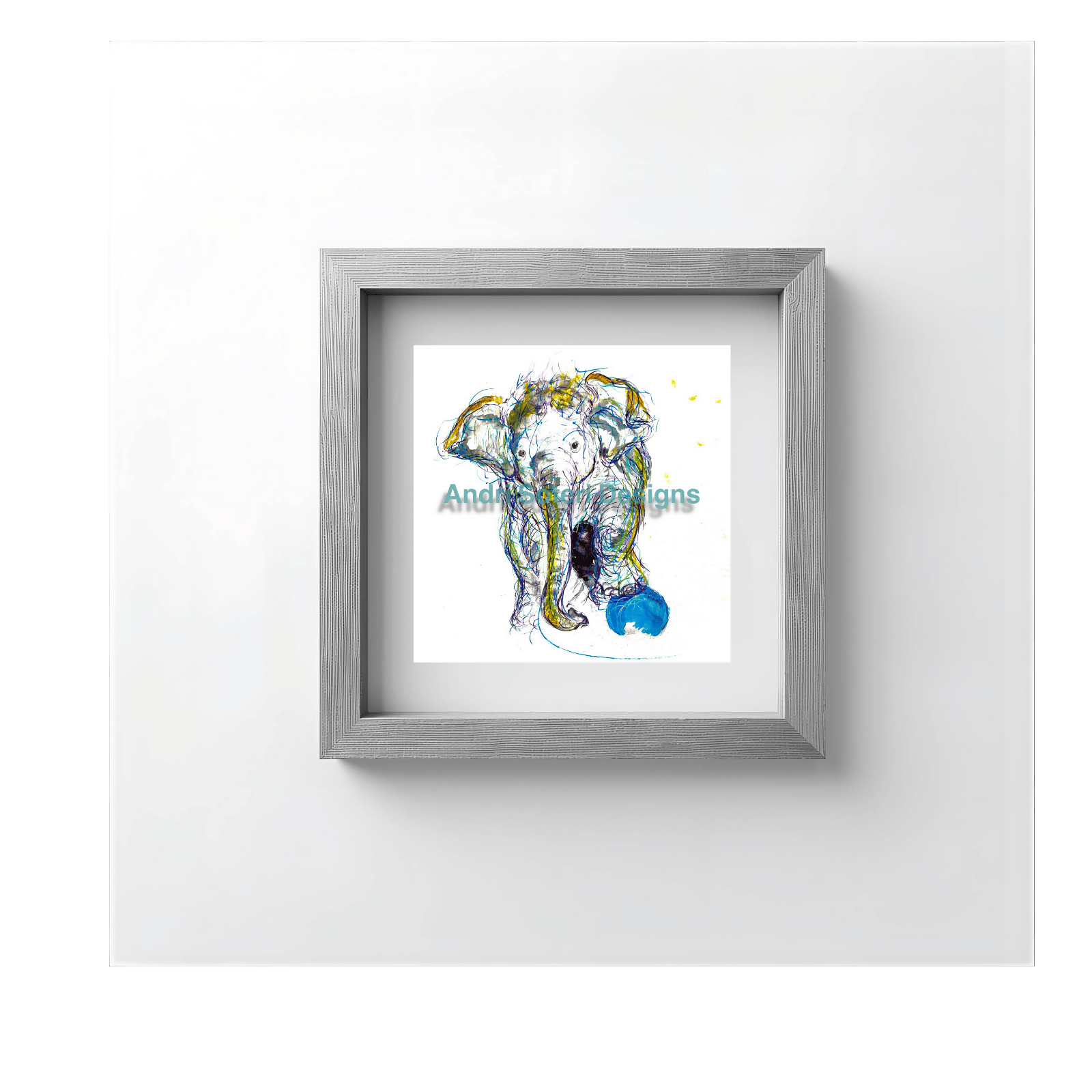 FINE ART PRINT OF BABY ELEPHANT WITH BALL, PART OF THE 'LITTLE MINI TREASURE' ART COLLECTION