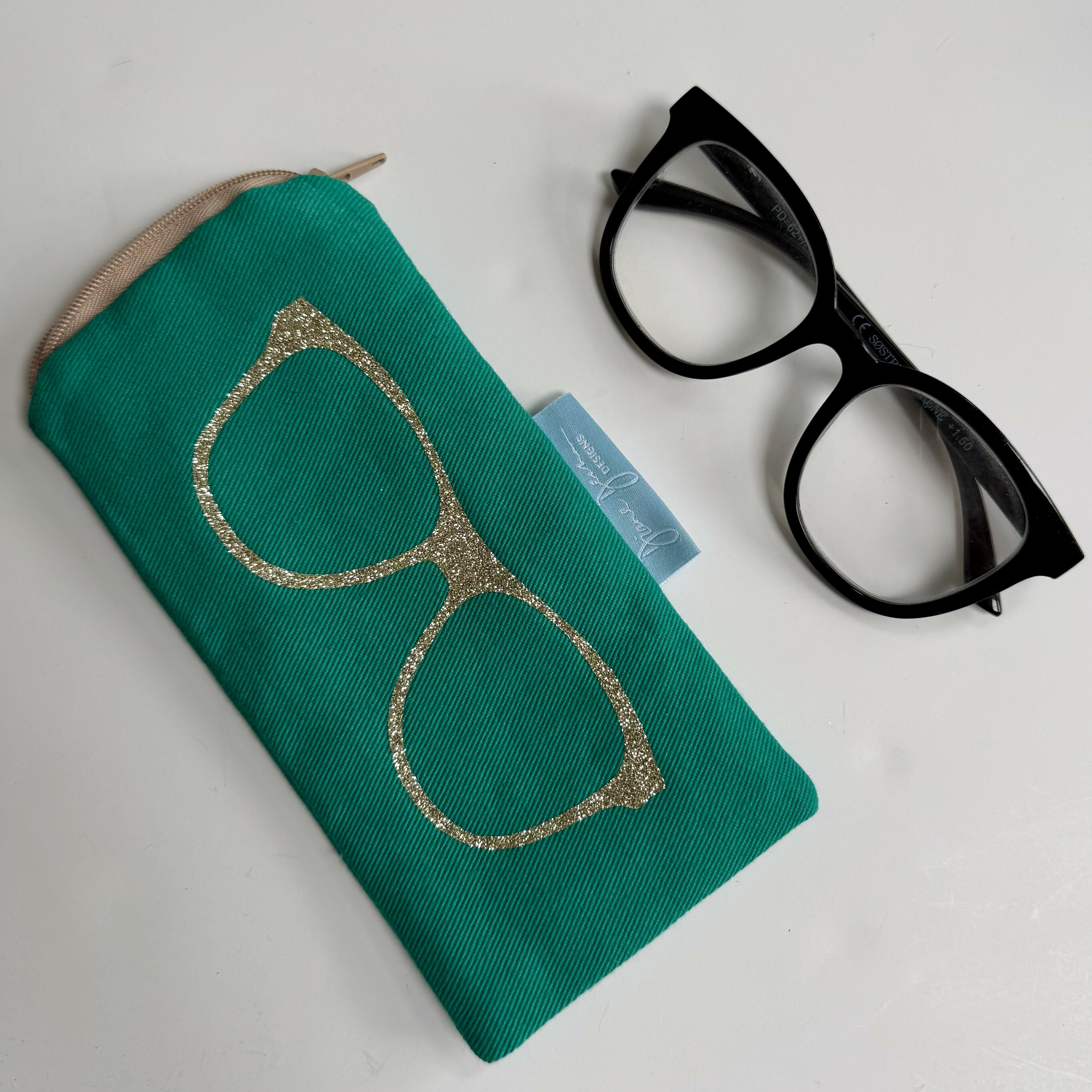 Glasses Case - Jade Green with Gold Glitter