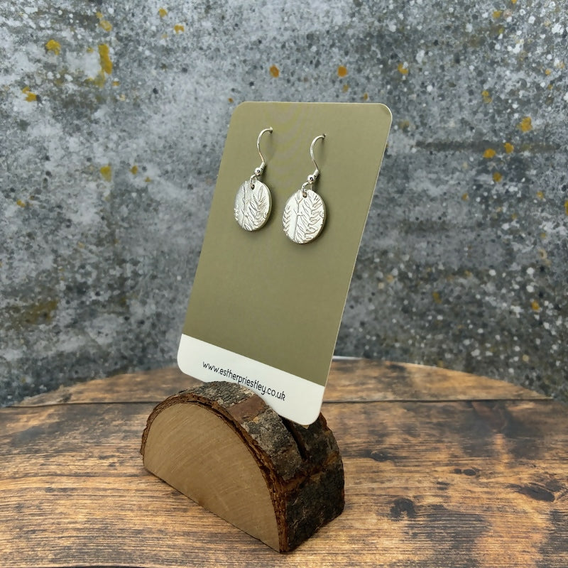 Handmade Silver Circle Earrings on Sterling Silver Hooks Featuring Wildflower And Grasses Design
