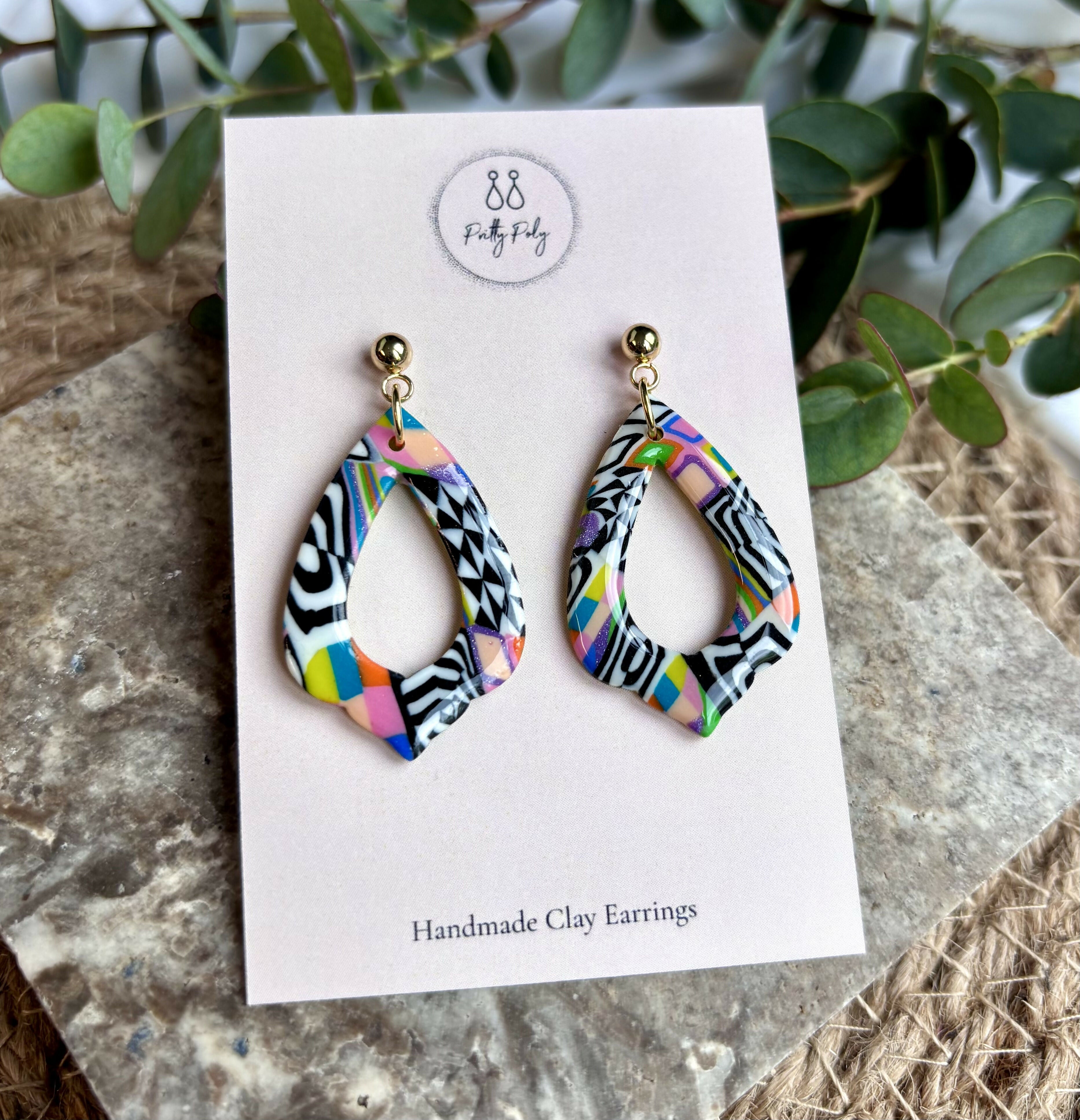Funky Pattern Collection - Teardrop Dangle Polymer Clay Earrings