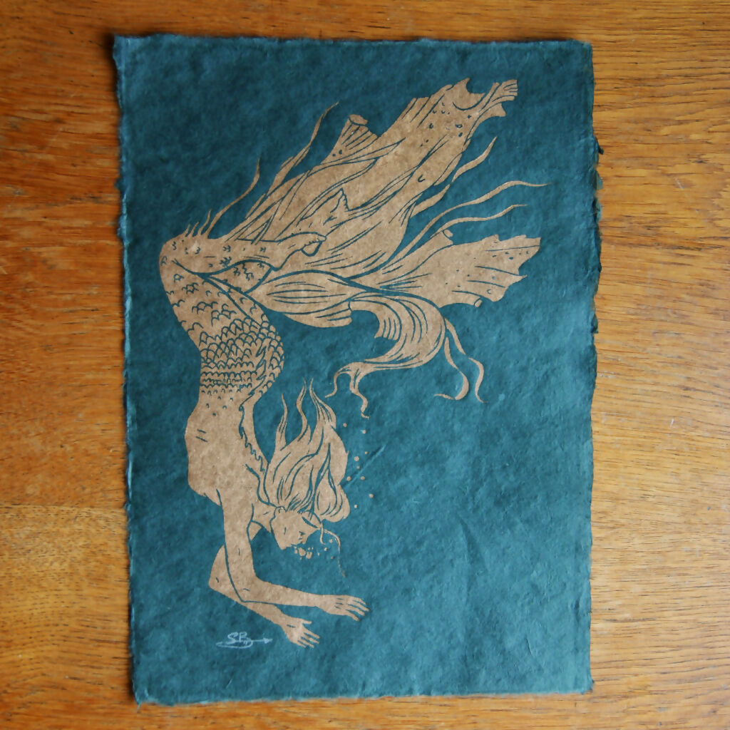 A Little Mermaid lino print