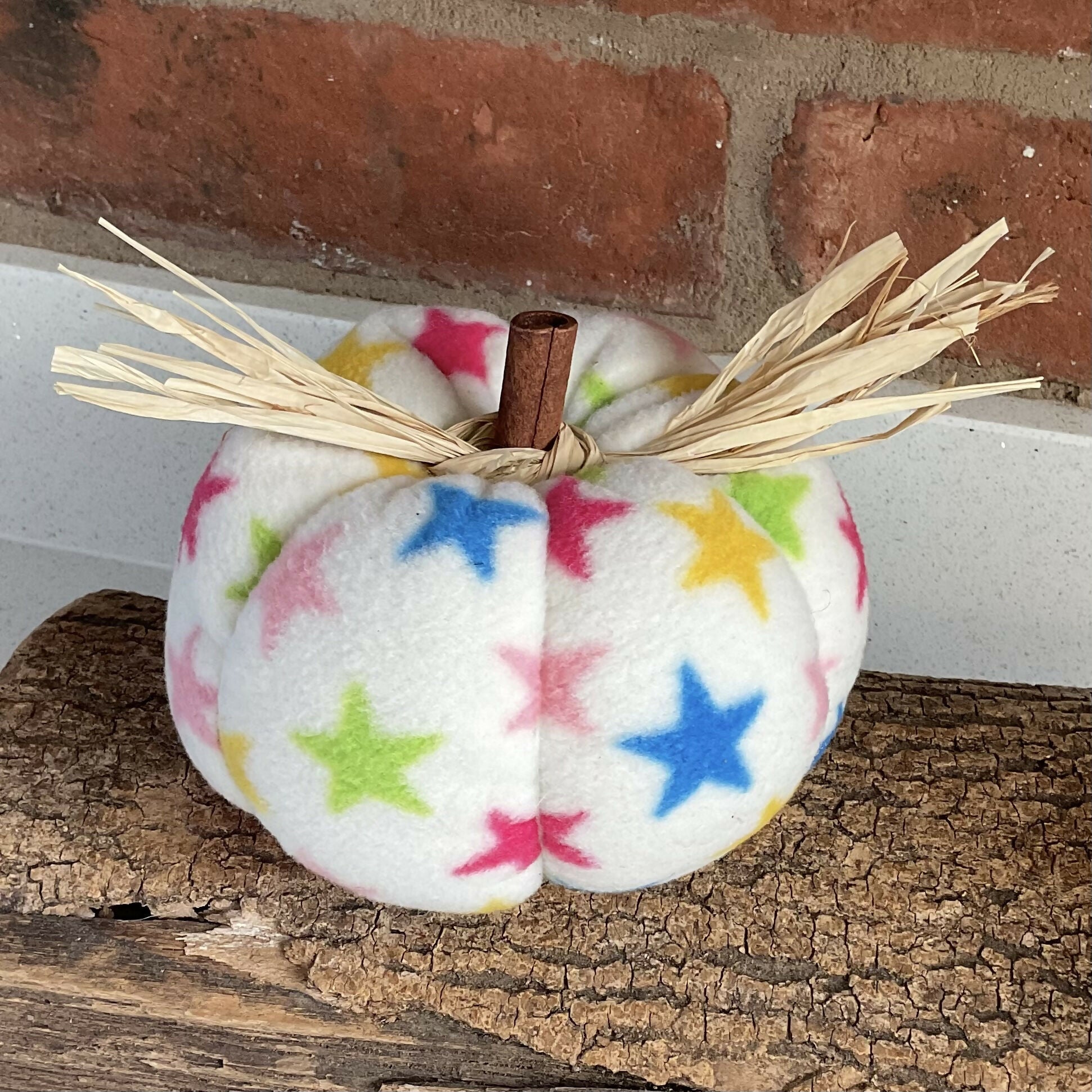 Fleece Celebration Pumpkin With Colourful Stars, Cute Pumpkin Decoration for Halloween, Birthday Gift