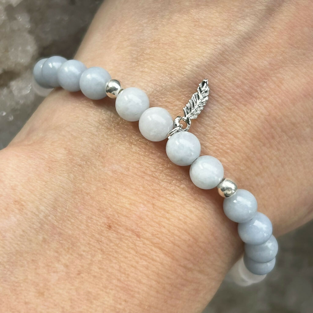 Handmade Sterling Silver Angelite And Selenite Stretch Bracelet