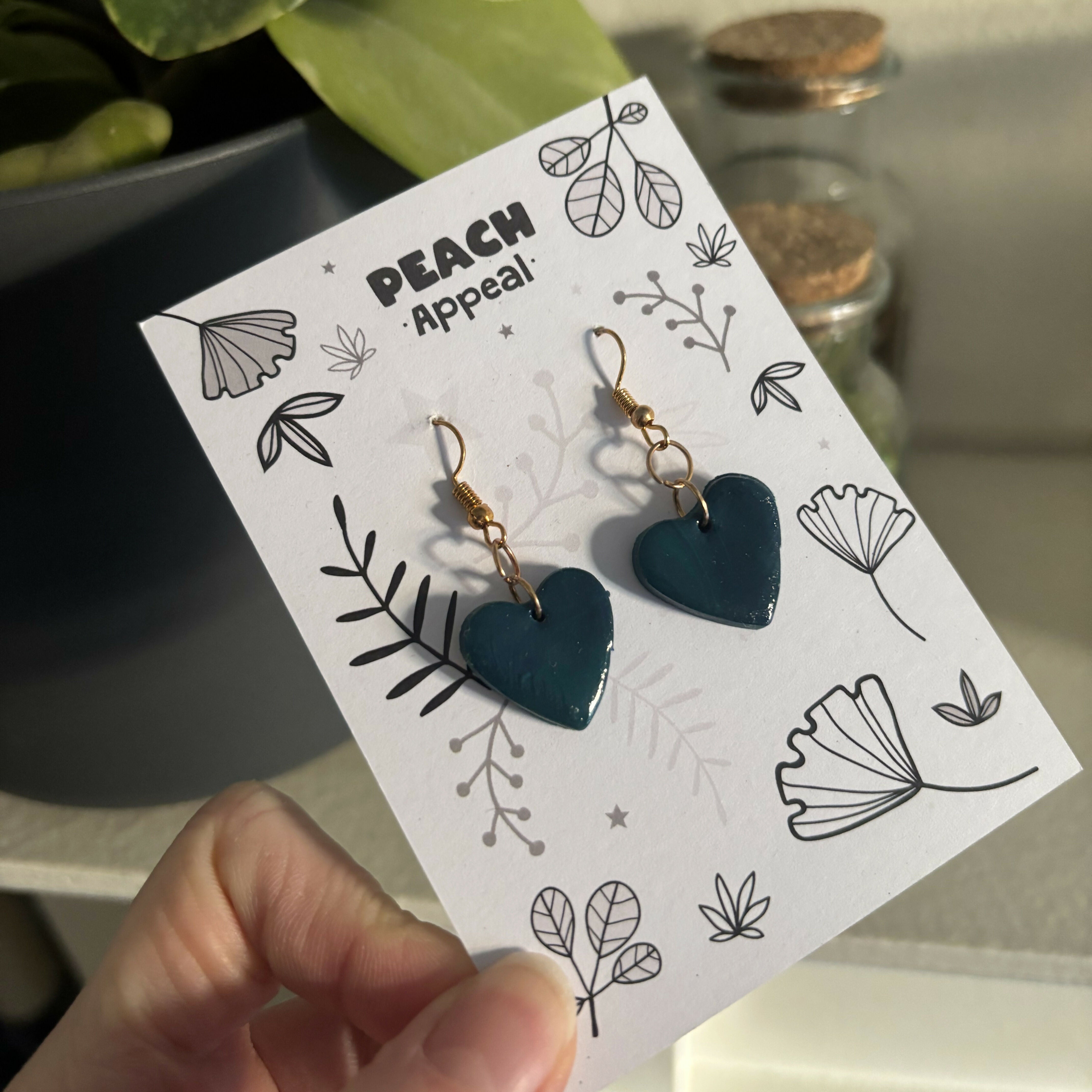 Recycled Polymer Clay Earrings - Green Heart