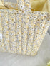 Quilted Tote Bag Yellow Ditsy with ribbon Closure Handmade