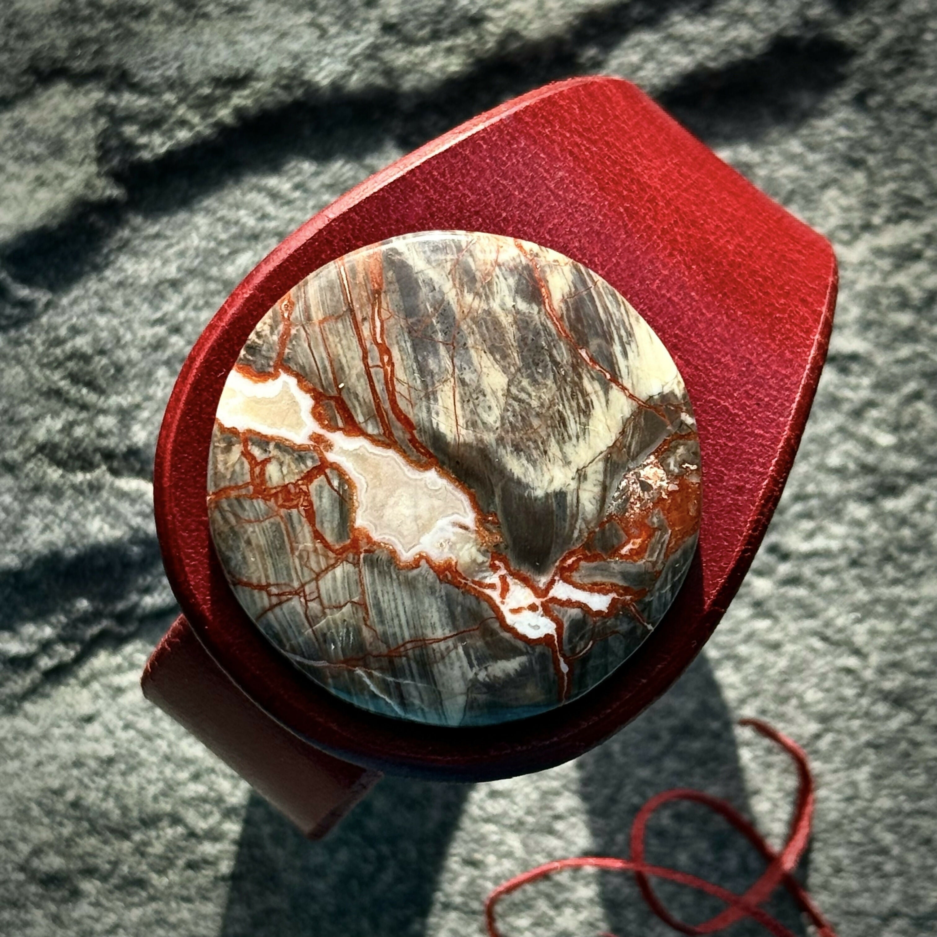 Handcrafted Natural Leather & Money Agate Gemstone Bracelet - Size S or M