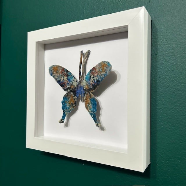 Lovely Multi Coloured Felt Butterfly In A White Box Frame