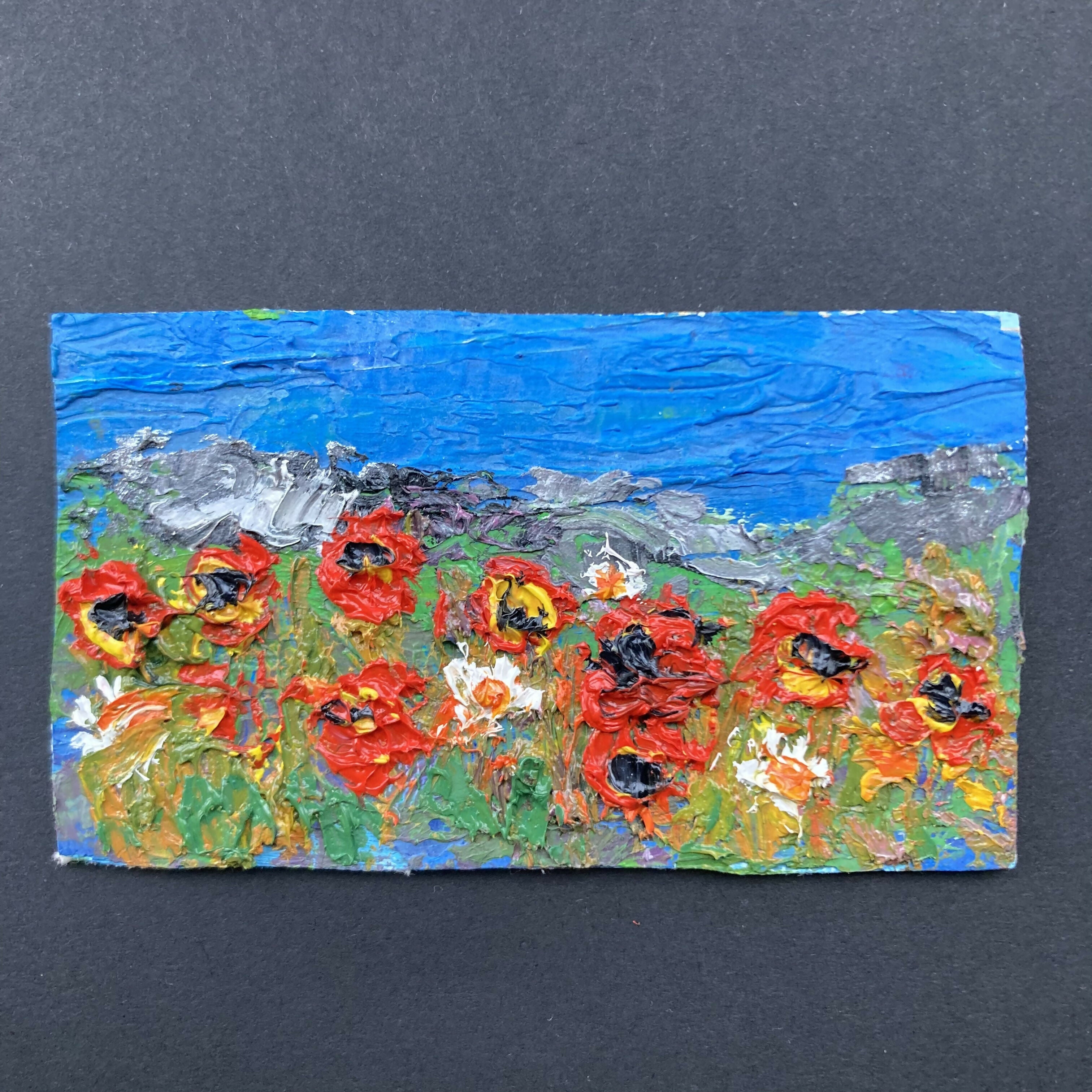 Daisies And Poppies Oil Painting Fridge Magnet
