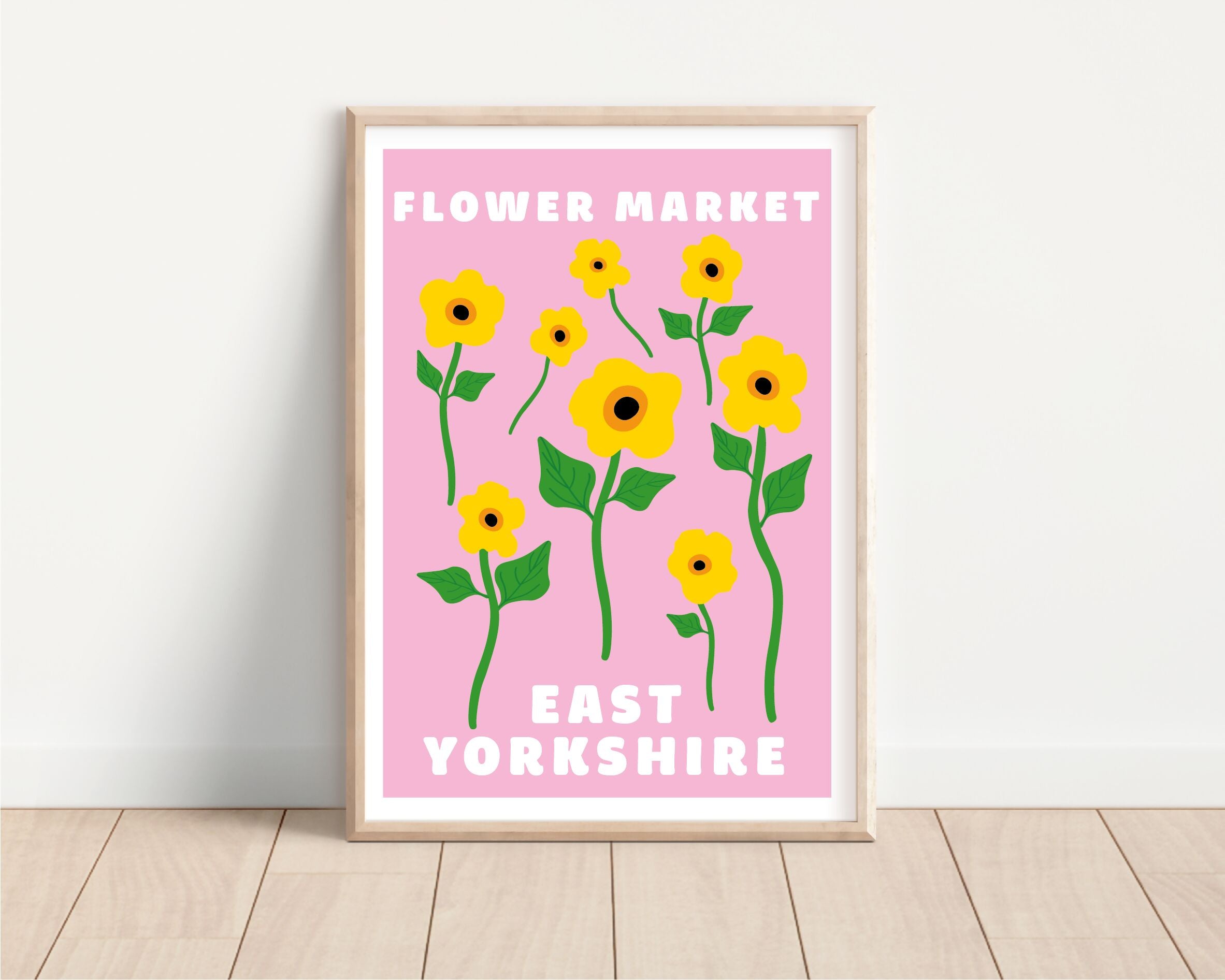 A5 Pink East Yorkshire Flower Market Print - Yellow Flowers