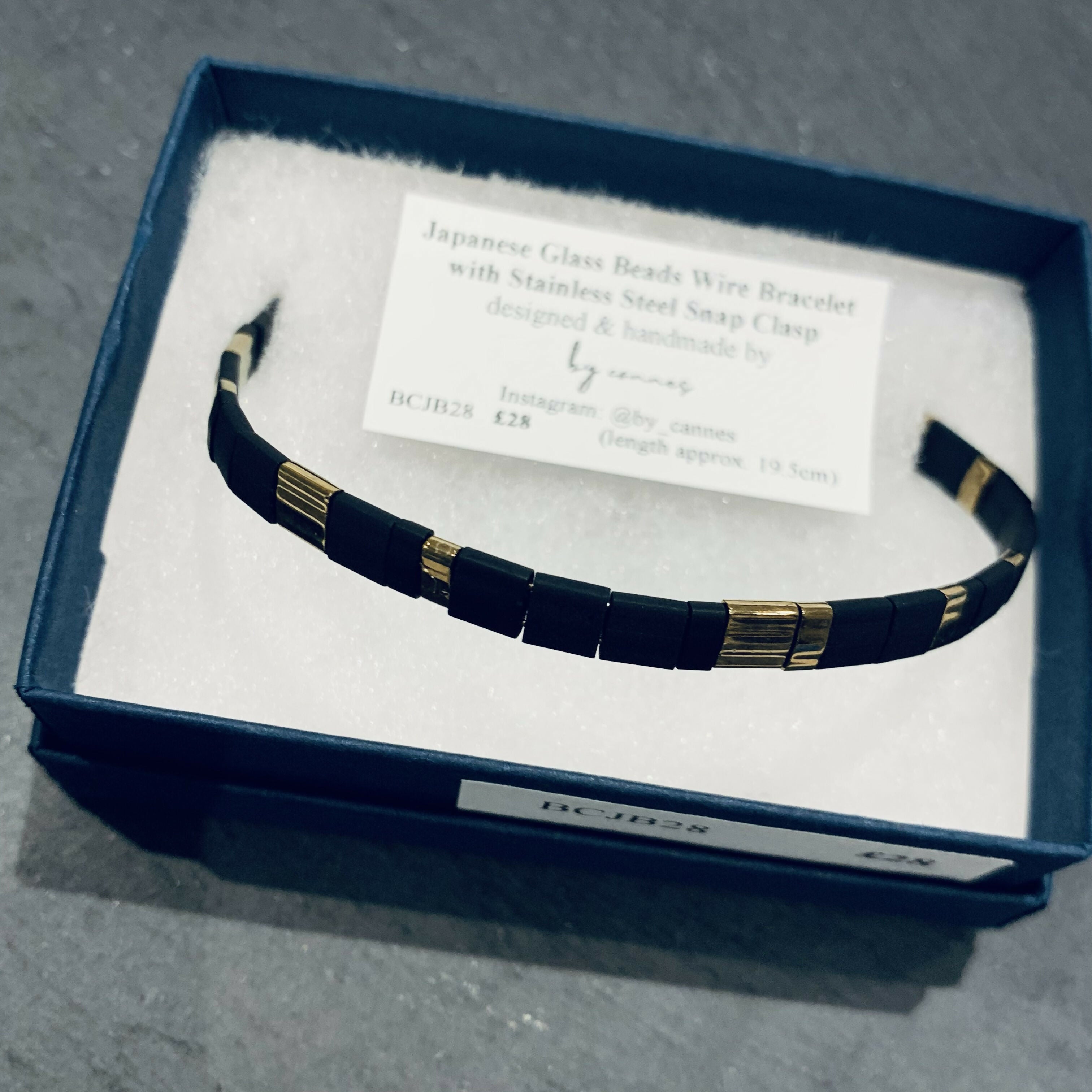 Japanese Tila Glass Bead Bracelet - Matte Black & Gold