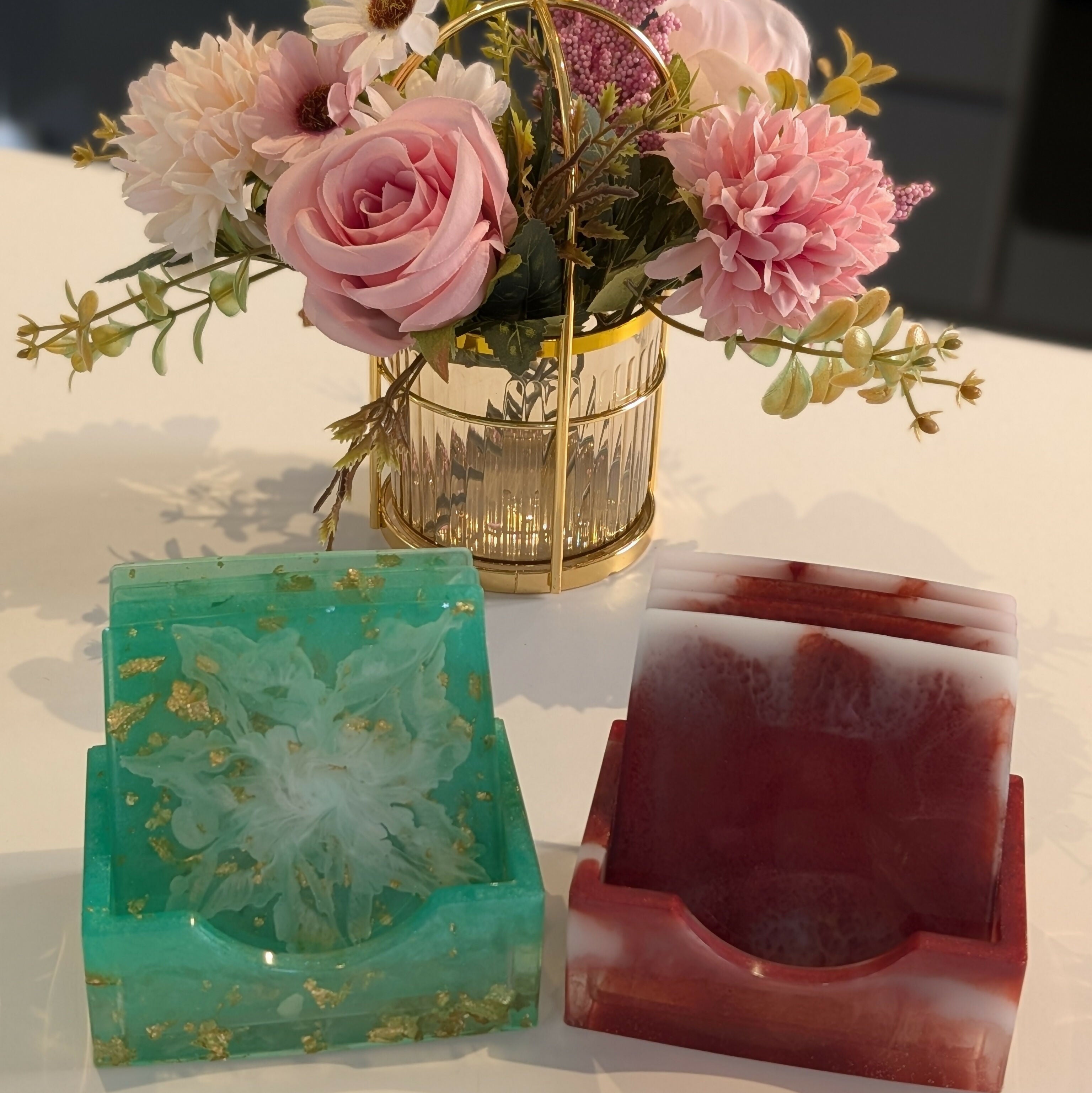 HANDMADE COASTERS WITH HOLDER SET