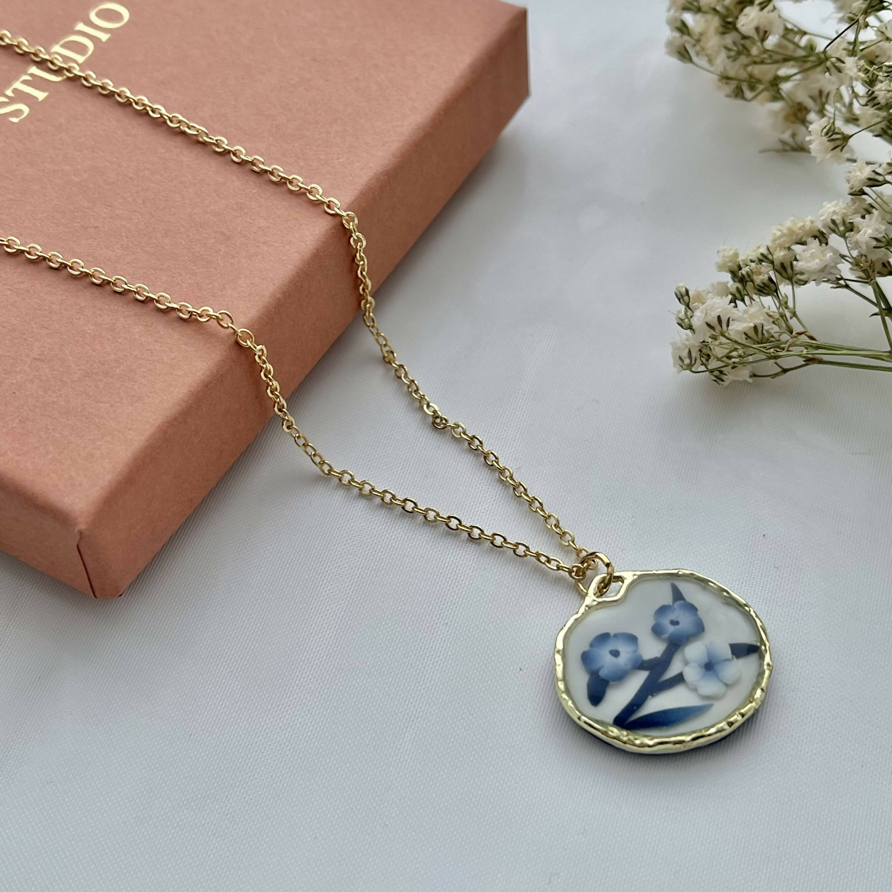 Blue China Necklace No. 2 - Handmade Polymer Clay Necklace