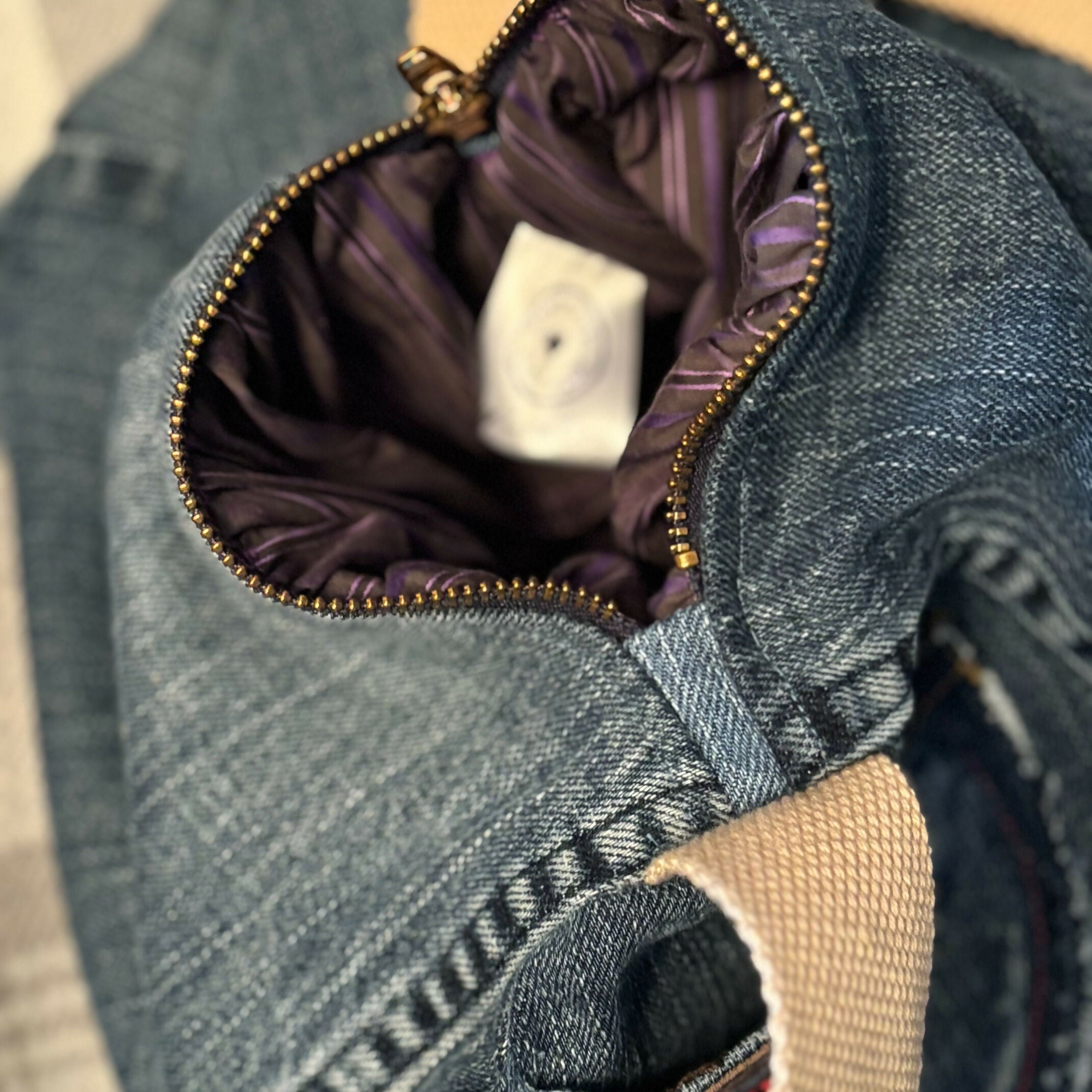 Unique Handcrafted Lined Denim Barrel Bag Handbag Made From Upcycled Jeans