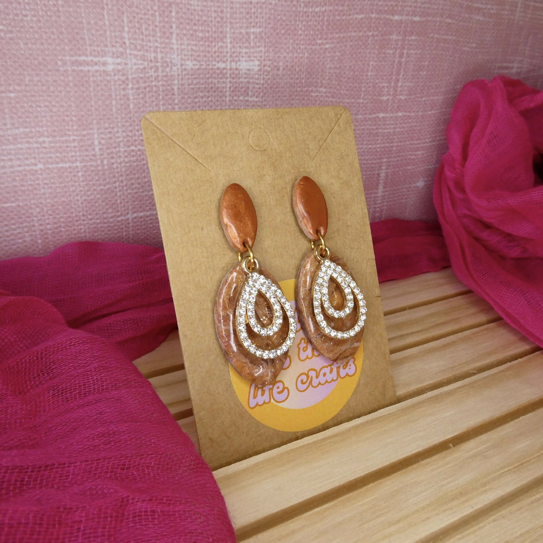 Rust Orange Shimmery Oval Polymer Clay Earrings