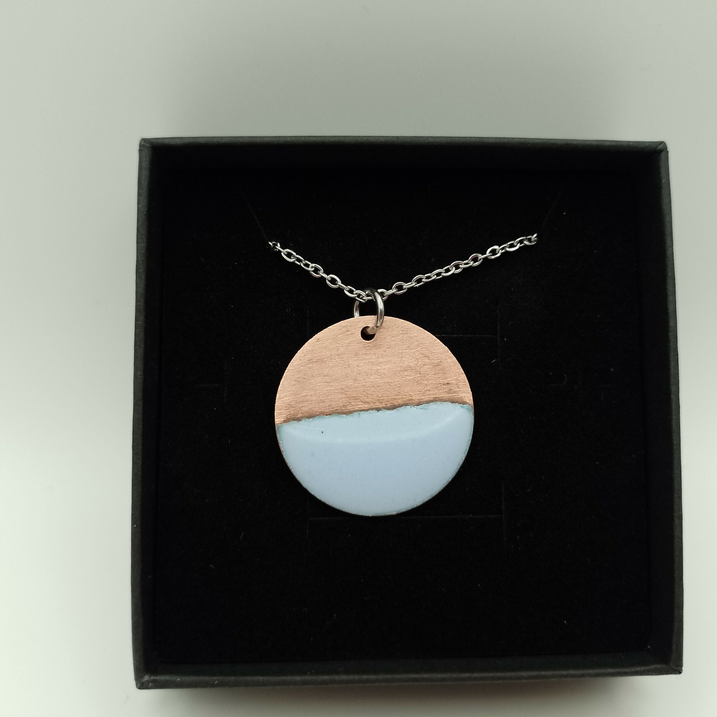 Light Blue Enamel Circle with Half Copper