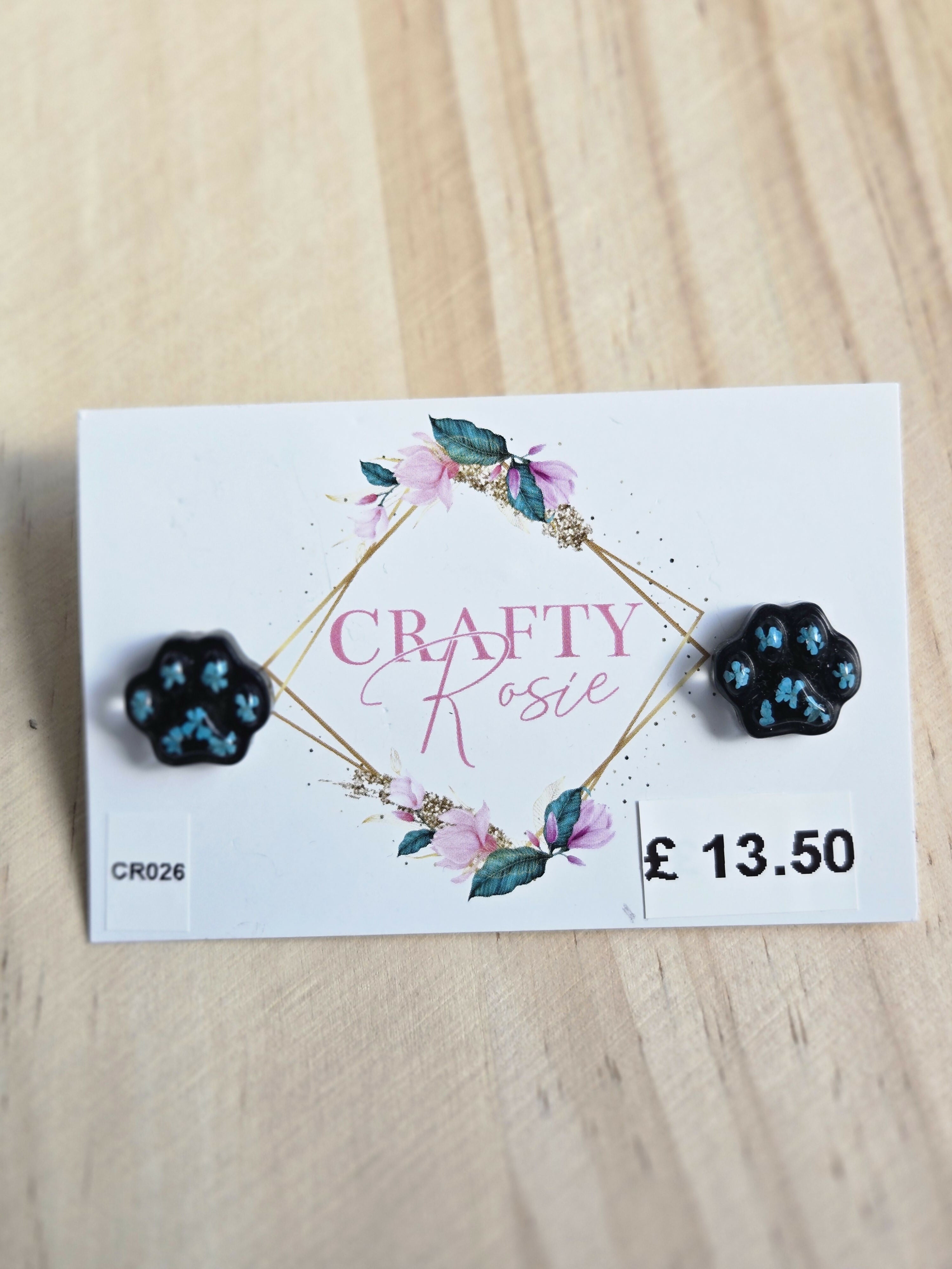 Stainless Steel Real Queen Anne's Lace Flowers Paw Stud Earrings
