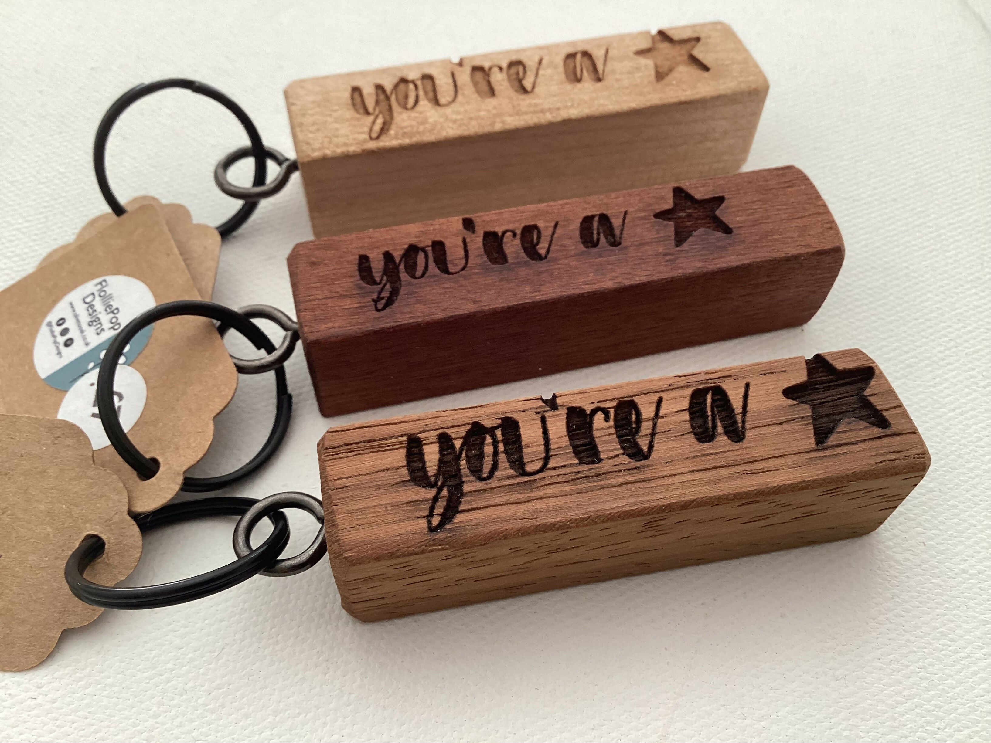 Keyring - Engraved Wooden Block - You're a Star