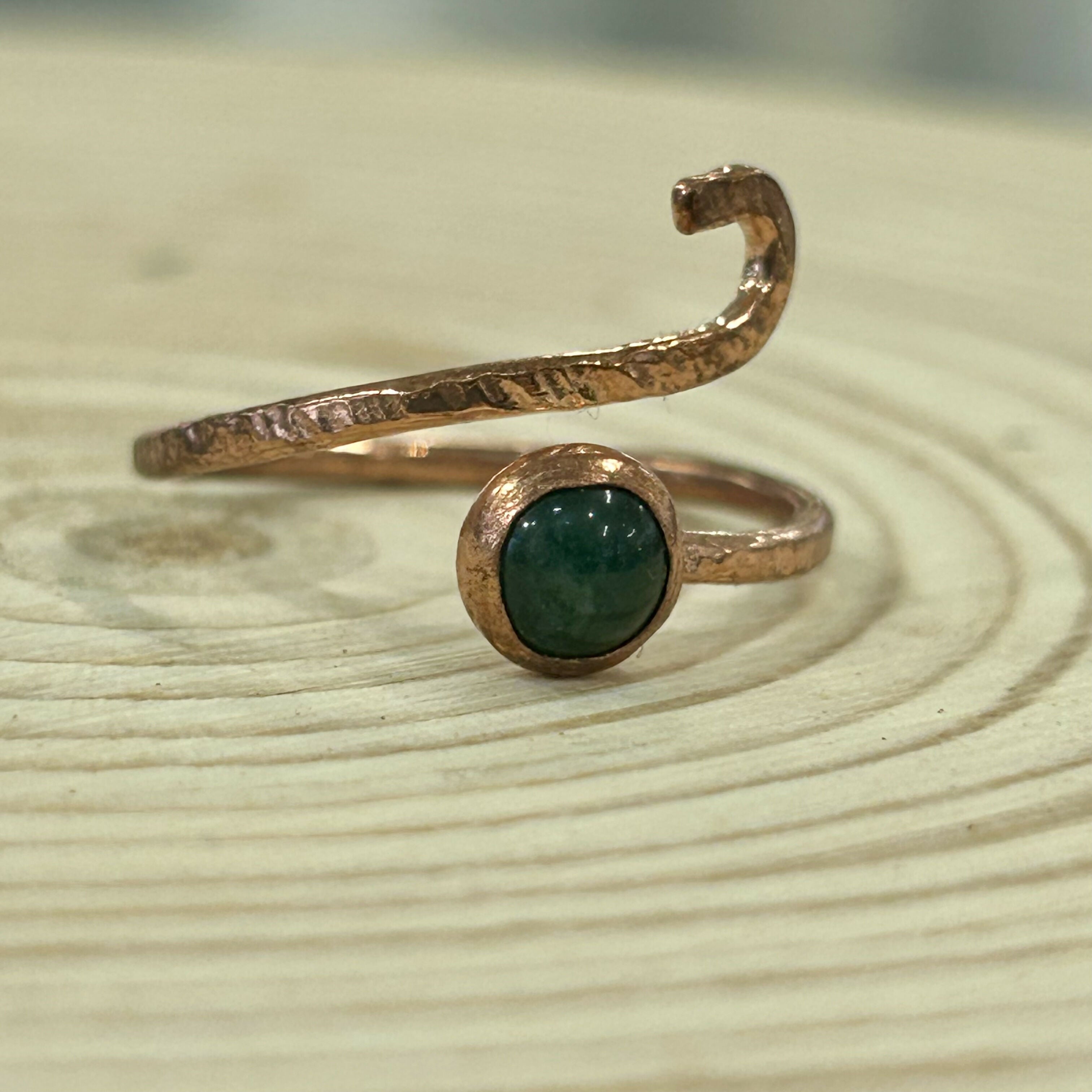 Handmade Adjustable Copper Moss Agate Ring Size R