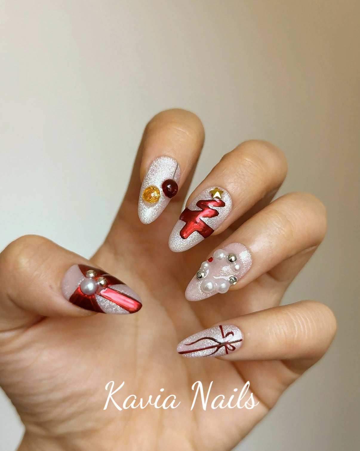 X'mas Ribbons Handmade Press-on Nails