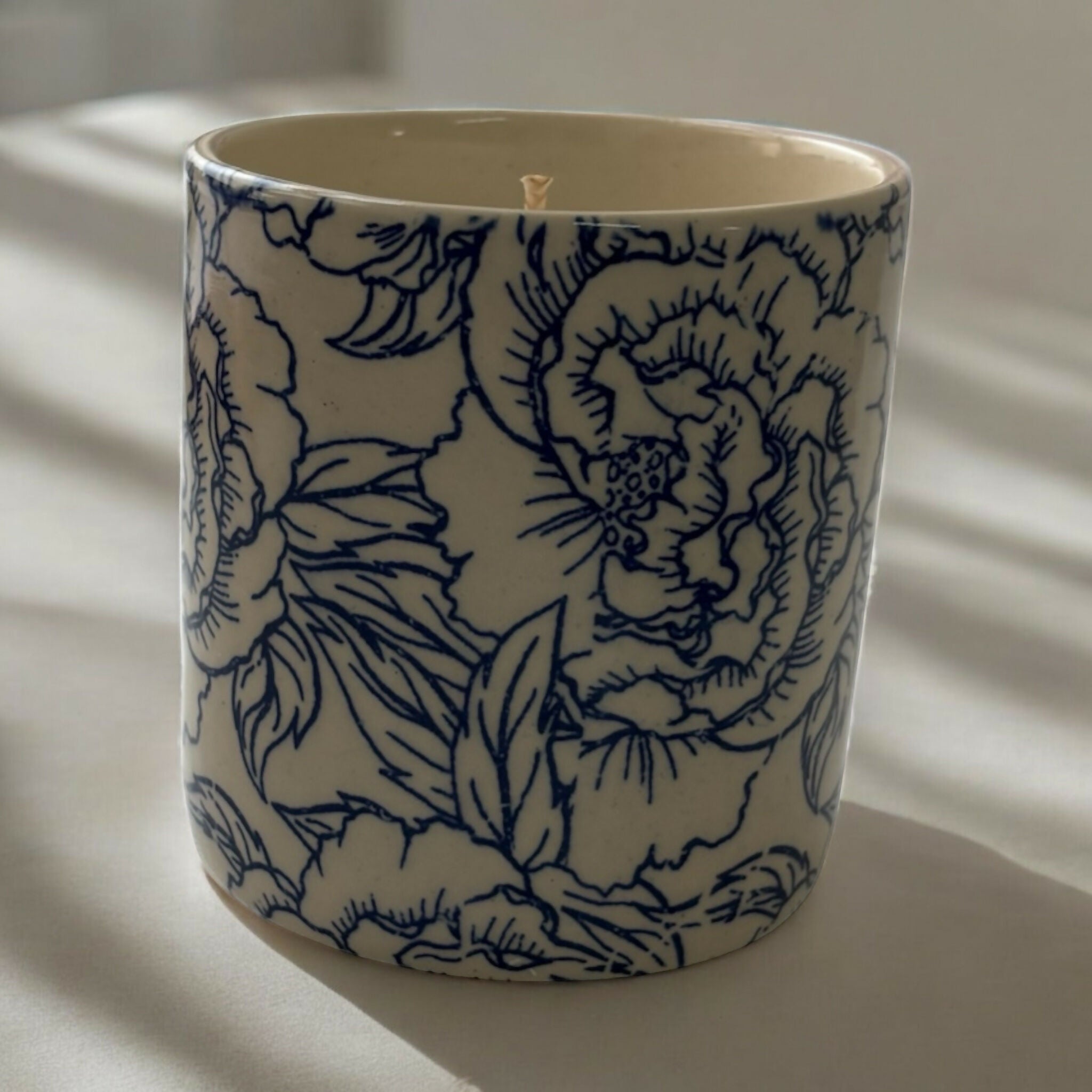 Blue Peony Stoneware Essential Oil Candle