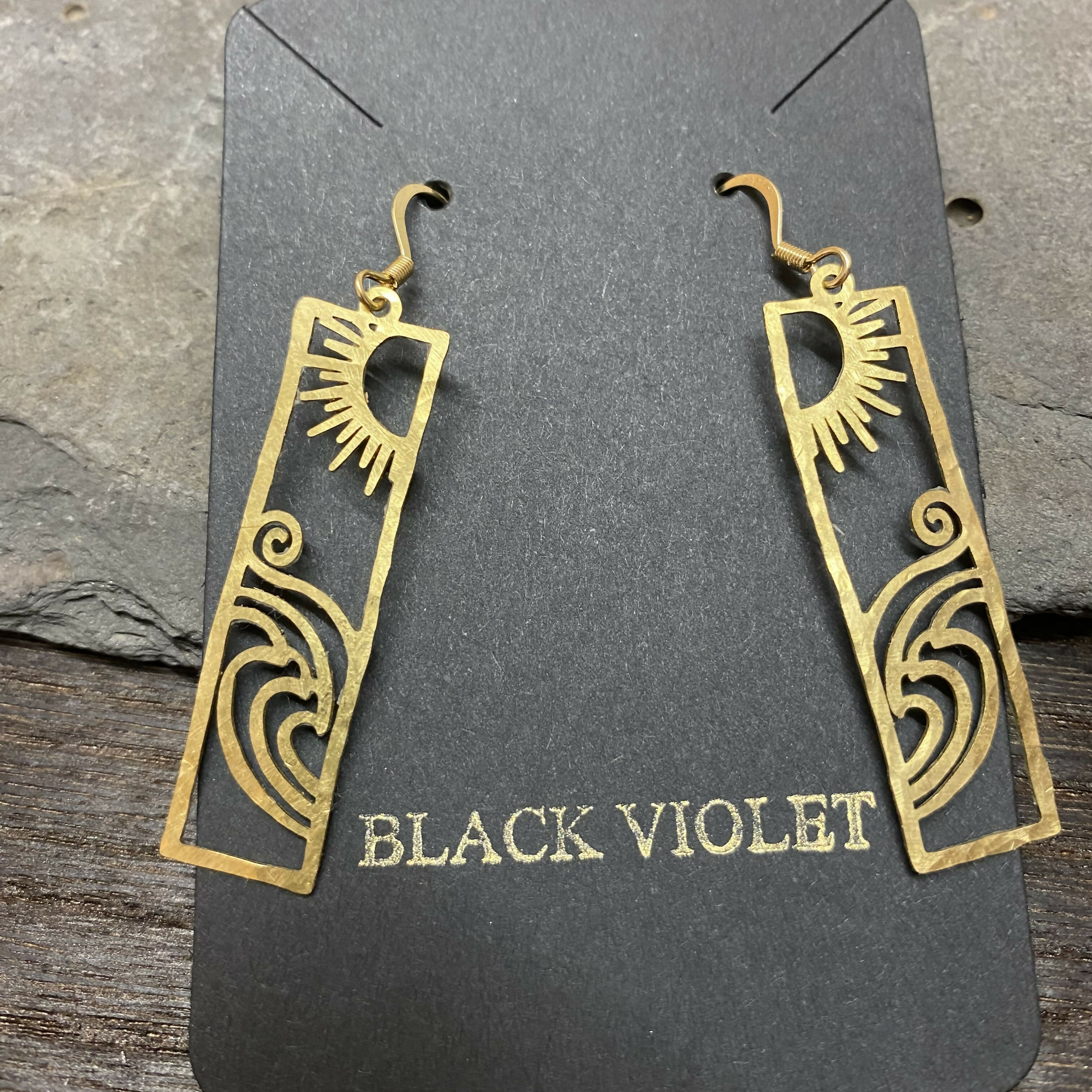 Hammered Brass Ocean Earrings