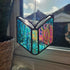 Textured Iridescent Green-Blue Book Stained Glass Suncatcher