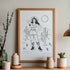 Pin-up Cowgirl - Illustrated Black and White Print