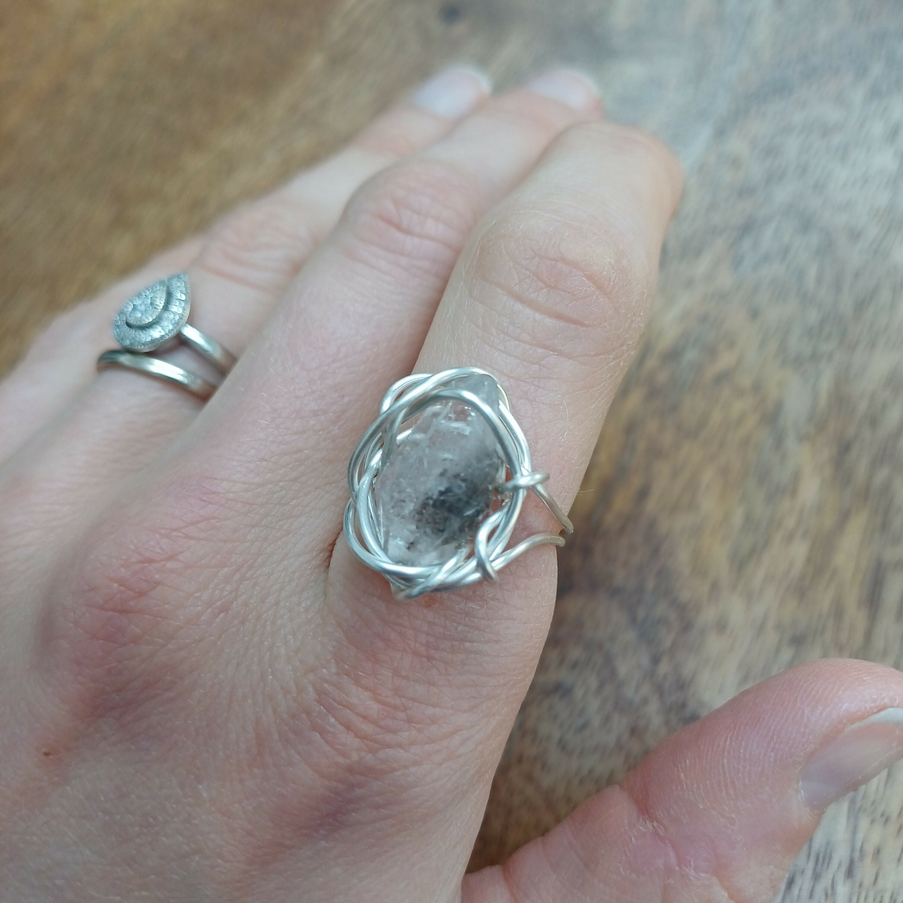 Herkimer Diamond Wire Wrapped Adjustable Ring