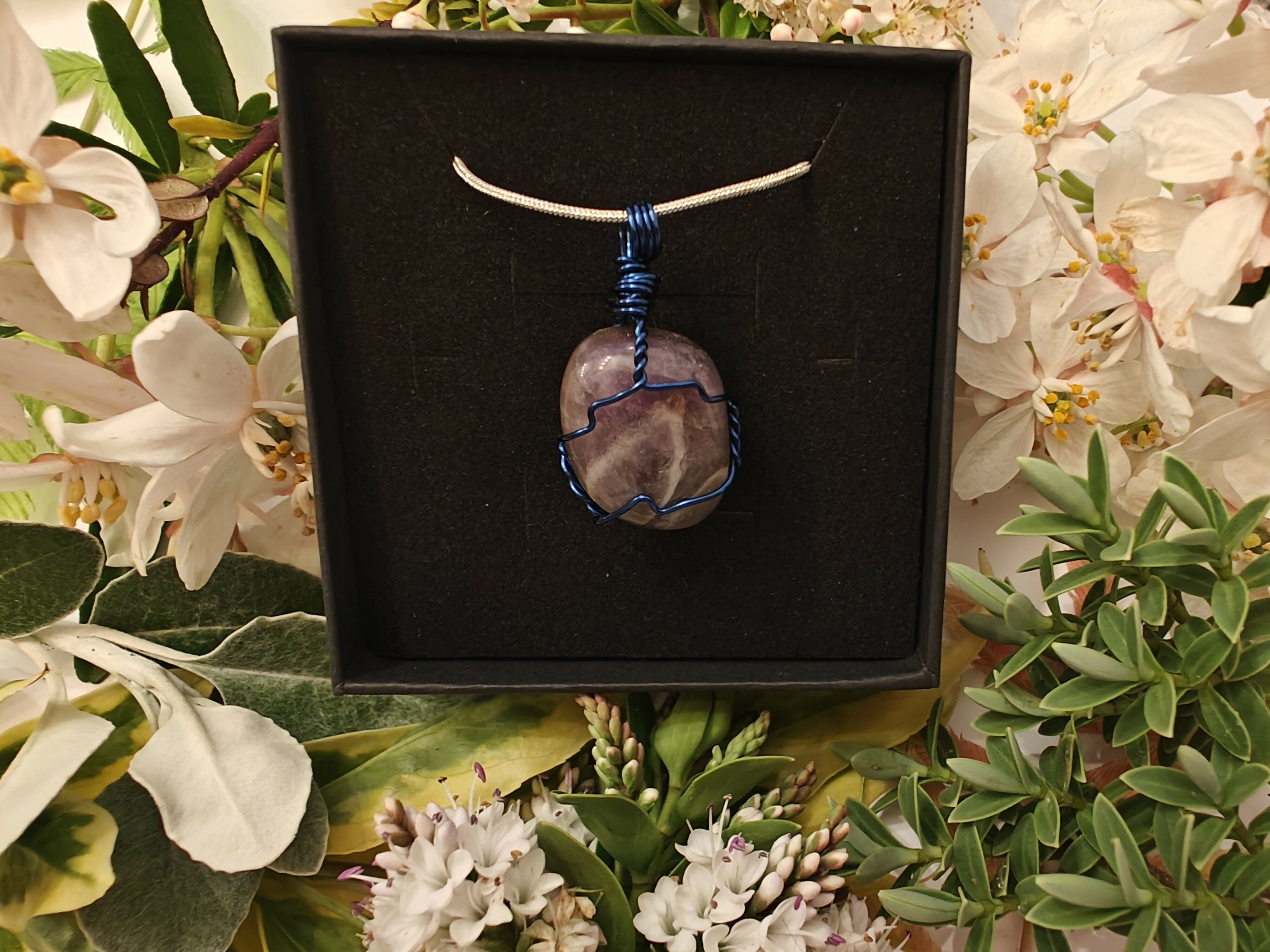 Amethyst Wire Wrapped Crystal Necklace on Sterling Silver Chain