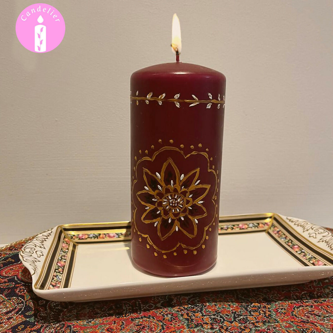 Hand Painted Candle with Mandala Pattern