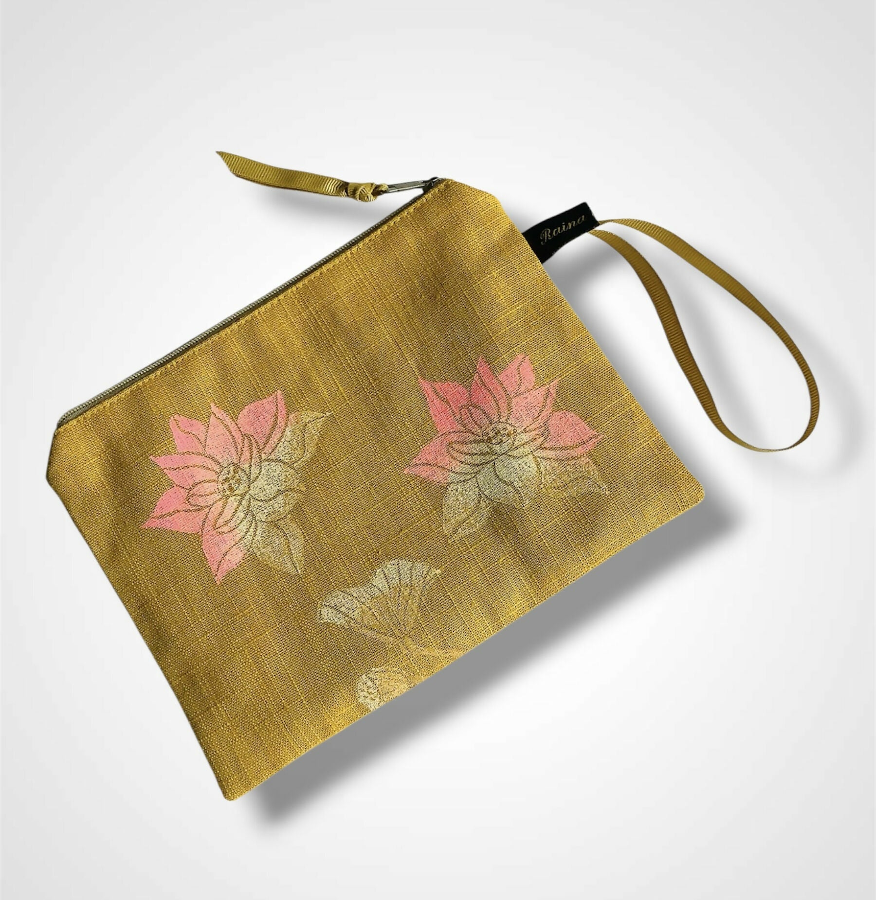 Yellow Lotus Flower Linen Women’s Zip-Up Pouch