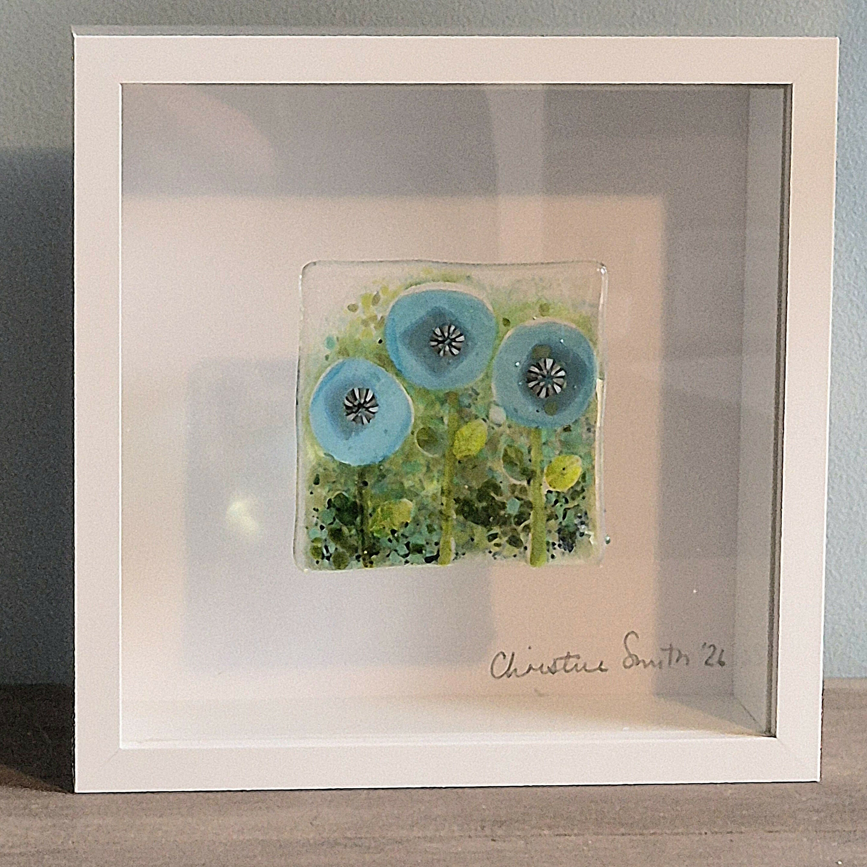 Small Fused Glass Blue Flower Trio