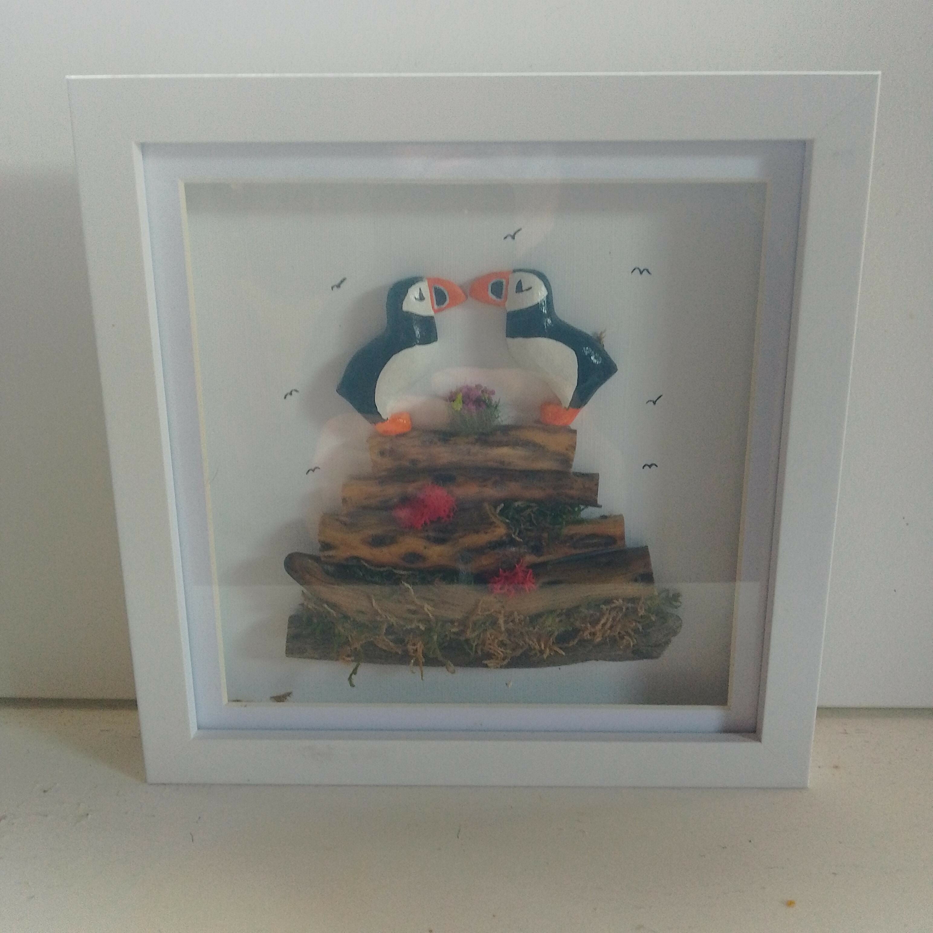 2 Puffins In White Frame