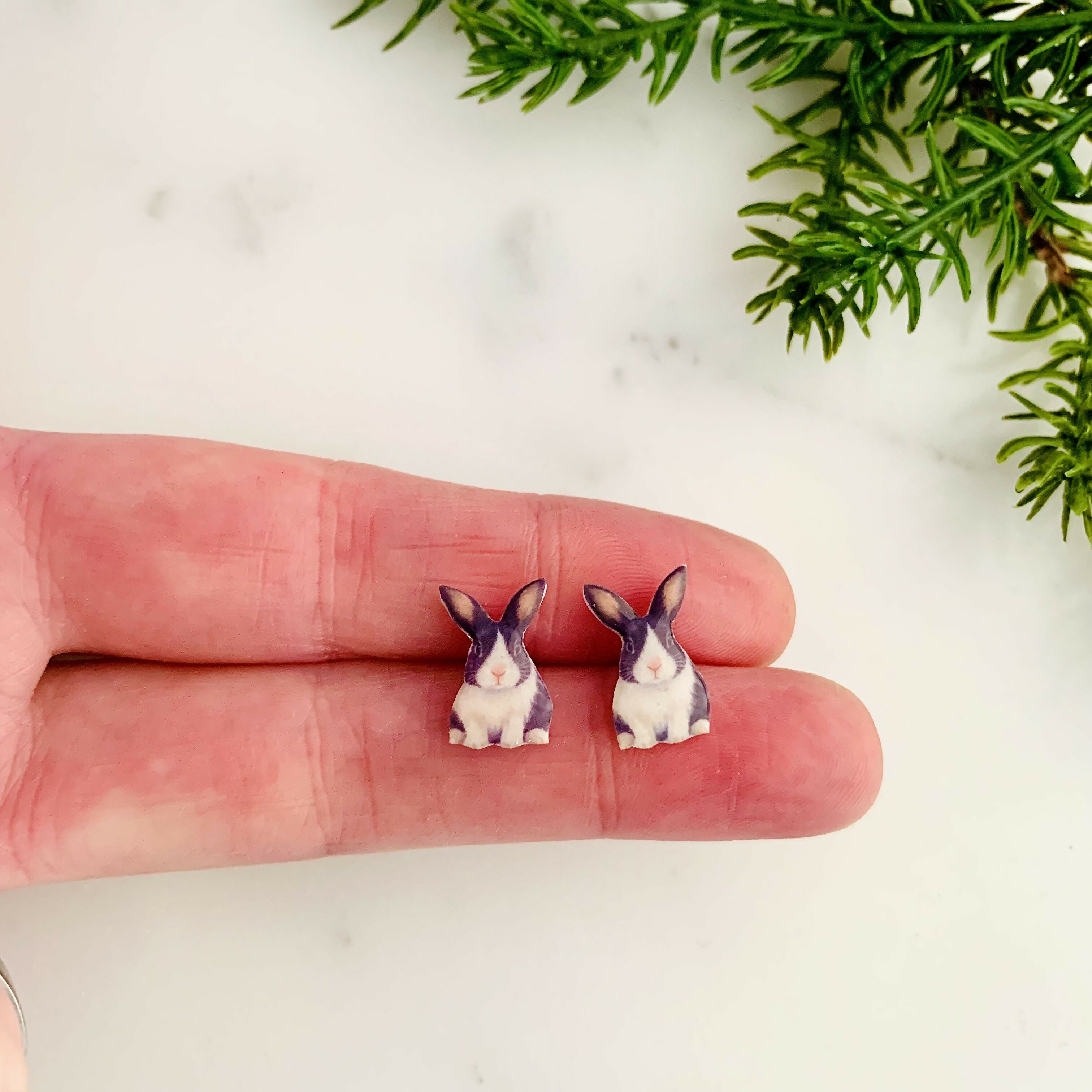 Black & White Bunny Rabbit Stud Earrings